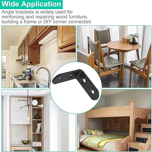 Miniatura 7 de 60 soportes de esquina negros, soporte de esquina negro resistente de 2 x 2 pulgadas, soportes angulares de metal de 0.118 pulgadas de grosor para