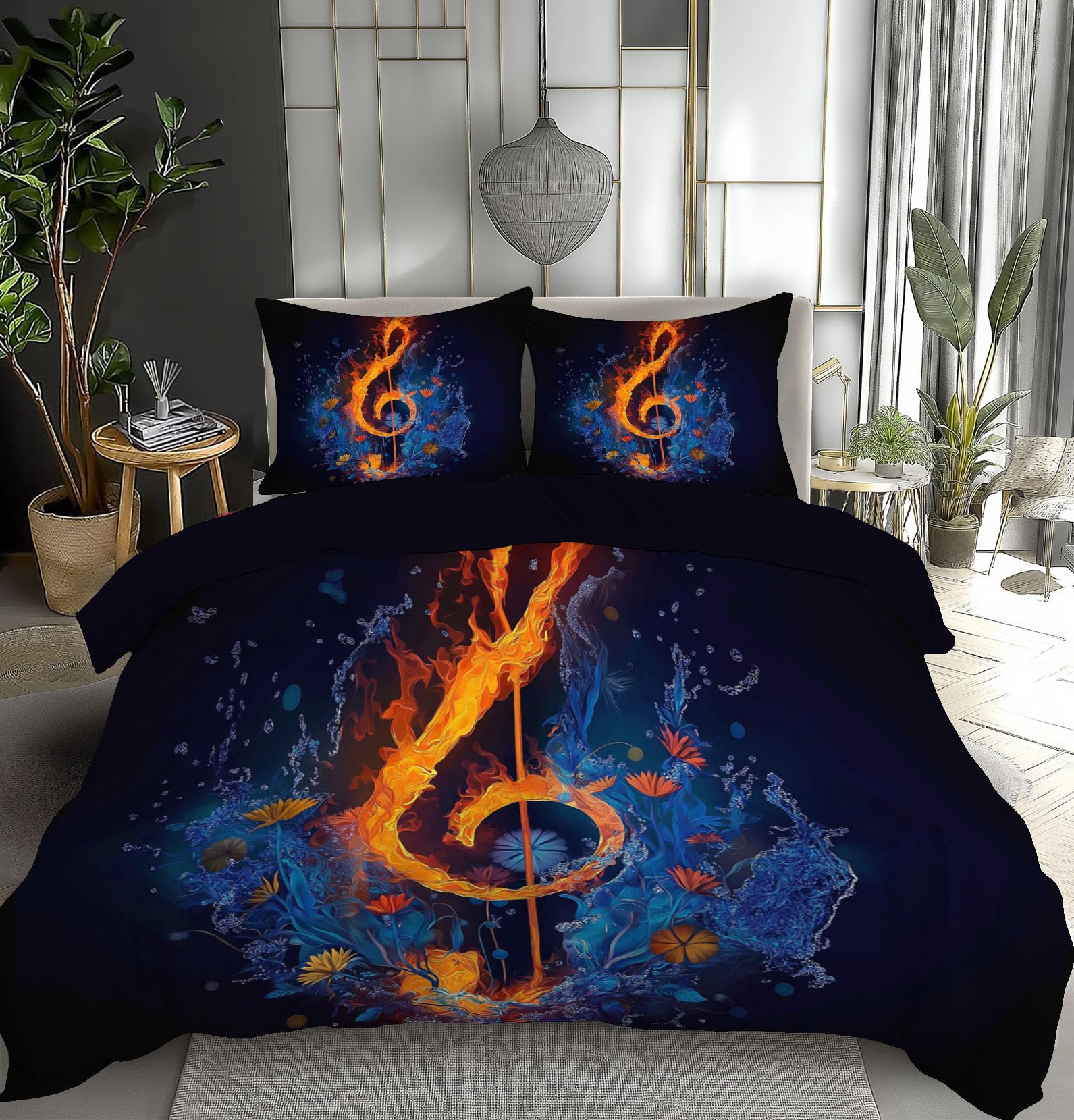Housse de couette 140x200cm anti-pli parure de lit microfibre facile à laver noir