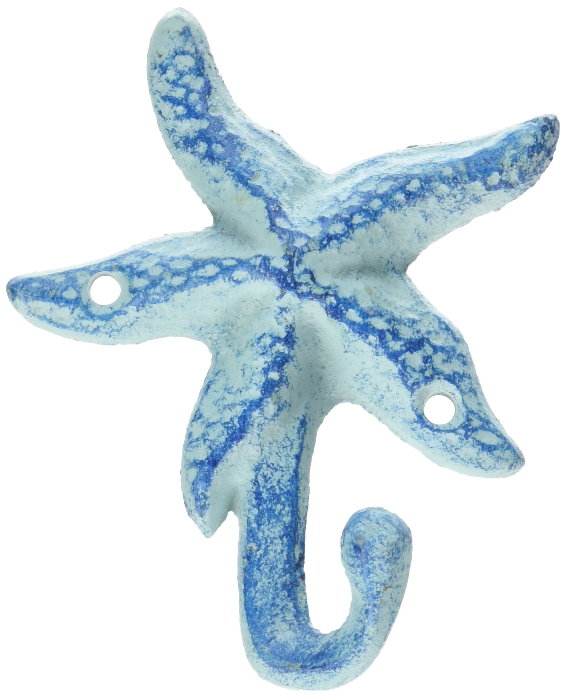 Cast Iron Wall Hook Blue Starfish Design 4.75" Tall