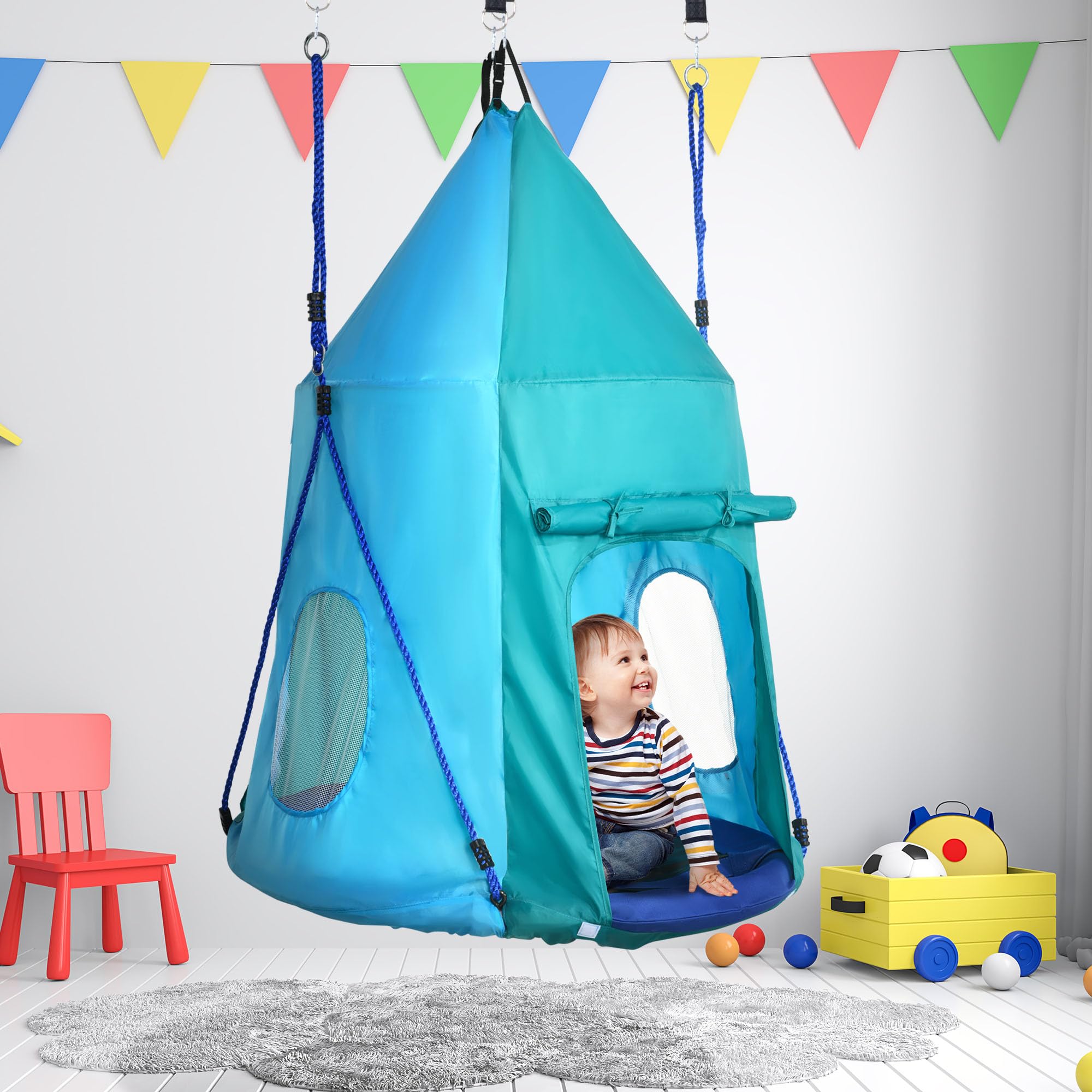 Outsunny Balançoire nid avec auvent Amovible Ø 100 cm, Bleu