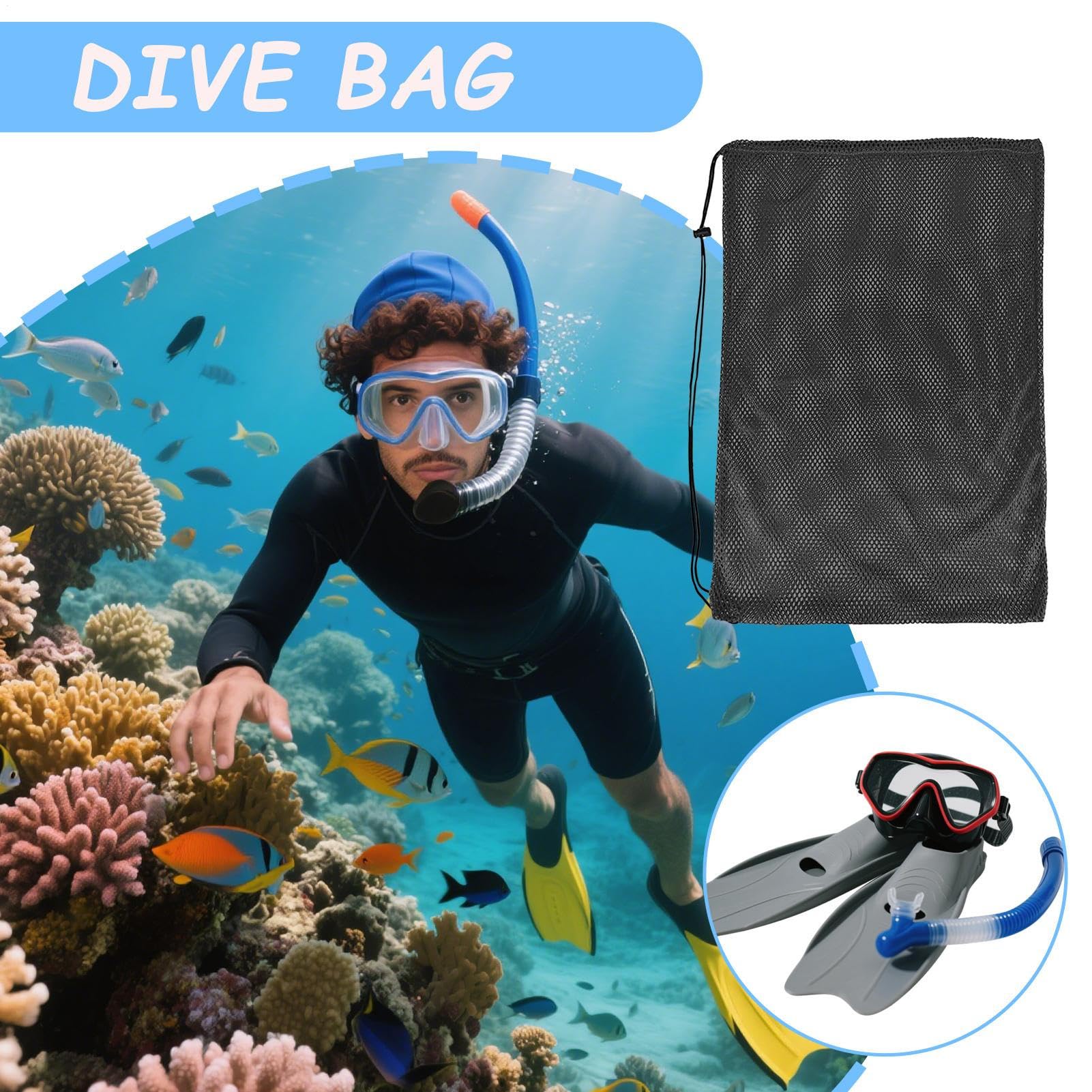 Borsa da snorkeling | Borsa da spiaggia con coulisse, organizer extra large per attrezzatura da snorkeling per accessori per immersioni subacquee Attrezzature per pinne