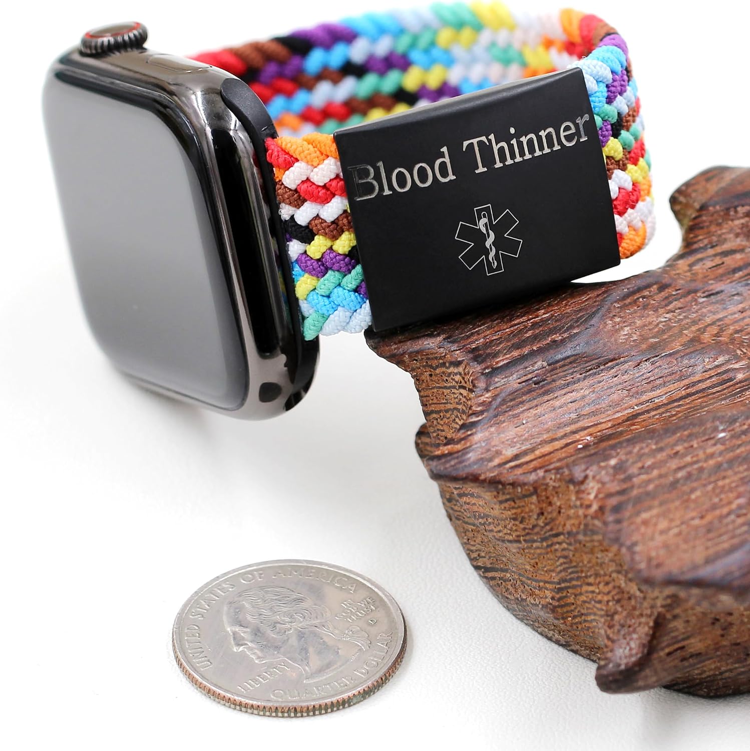 Uloveido Unisex Black Stainless Steel Engraved Blood Thinner Medical ID Tag Suitable for Apple Watch Y4313