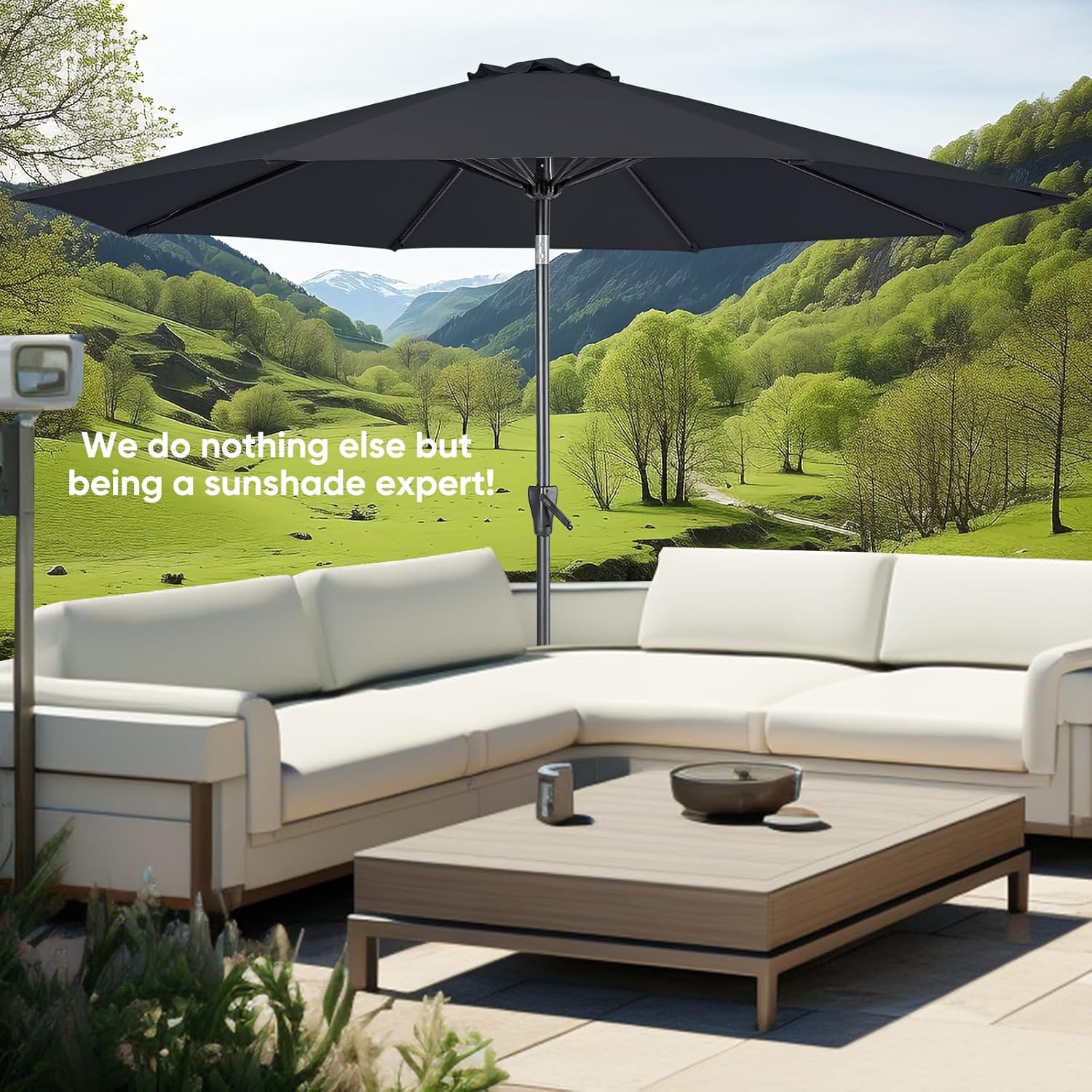 9 ft. Space Grey Aluminum Market Patio Umbrella with Crank Lift