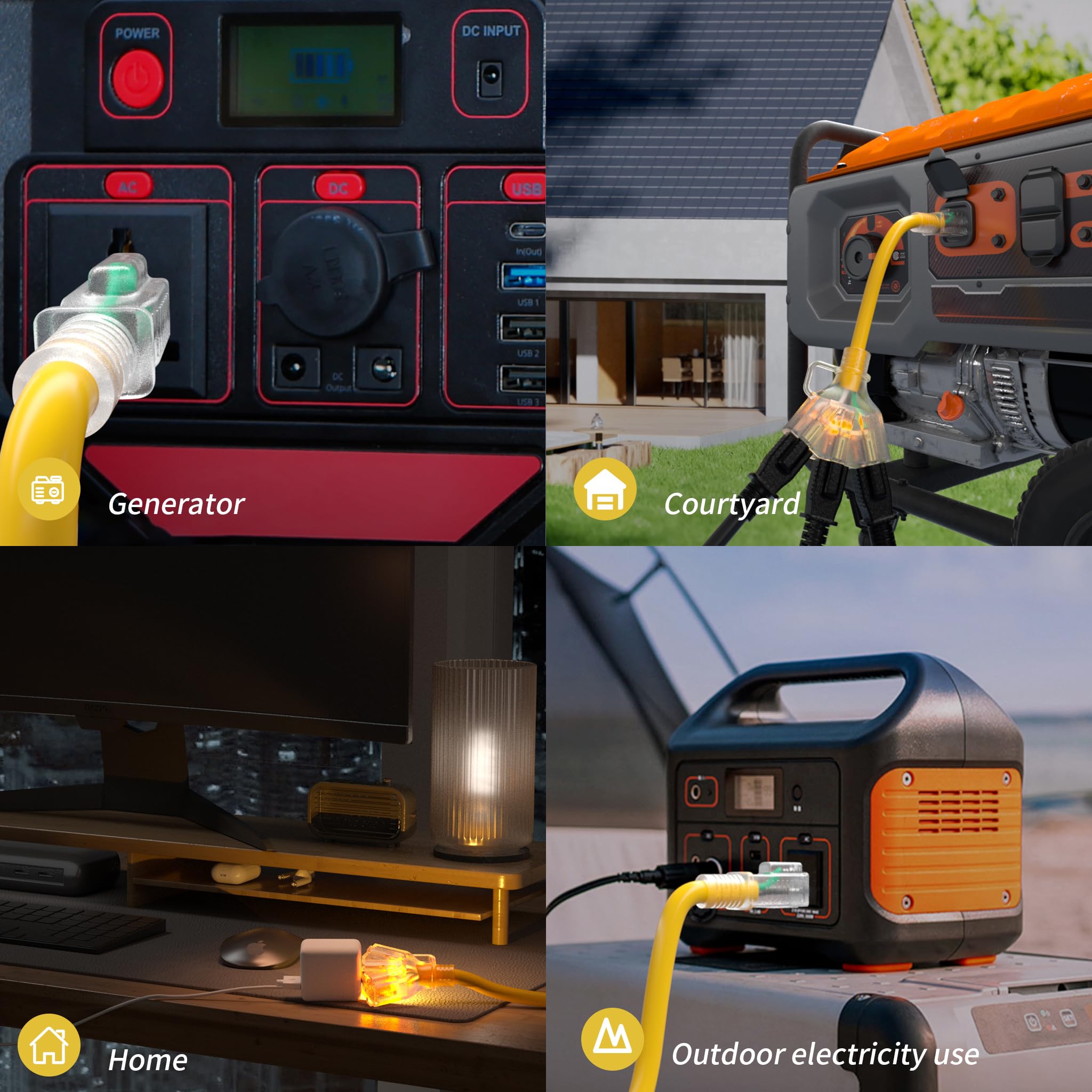 PlugSaf 1 FT Yellow Outdoor Extension Cord -9