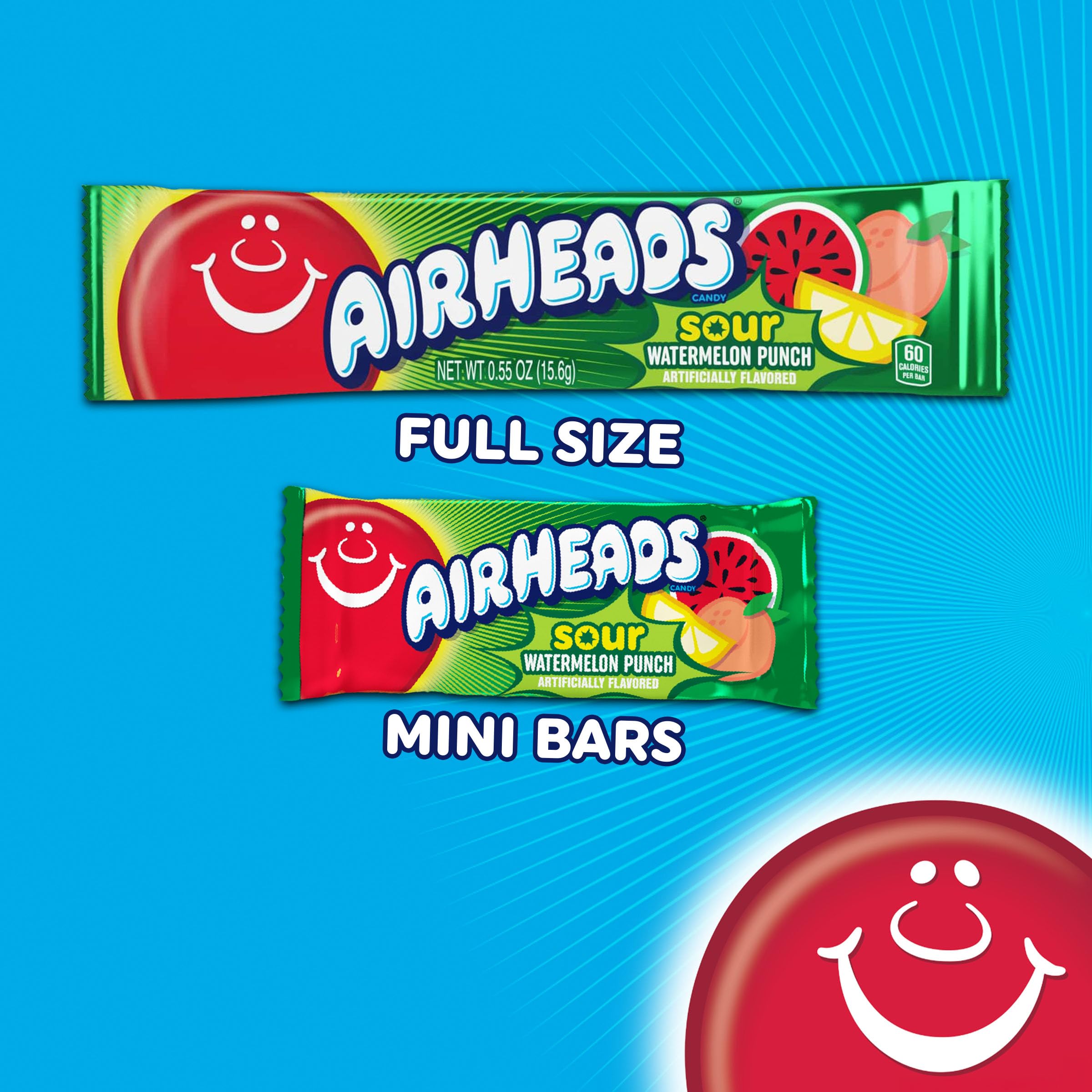 Airheads Mini SOURS - Barras de caramelo, ponche de sandía agria, explosión azul y baya de limón exprimible, bolsa variada de 12 onzas