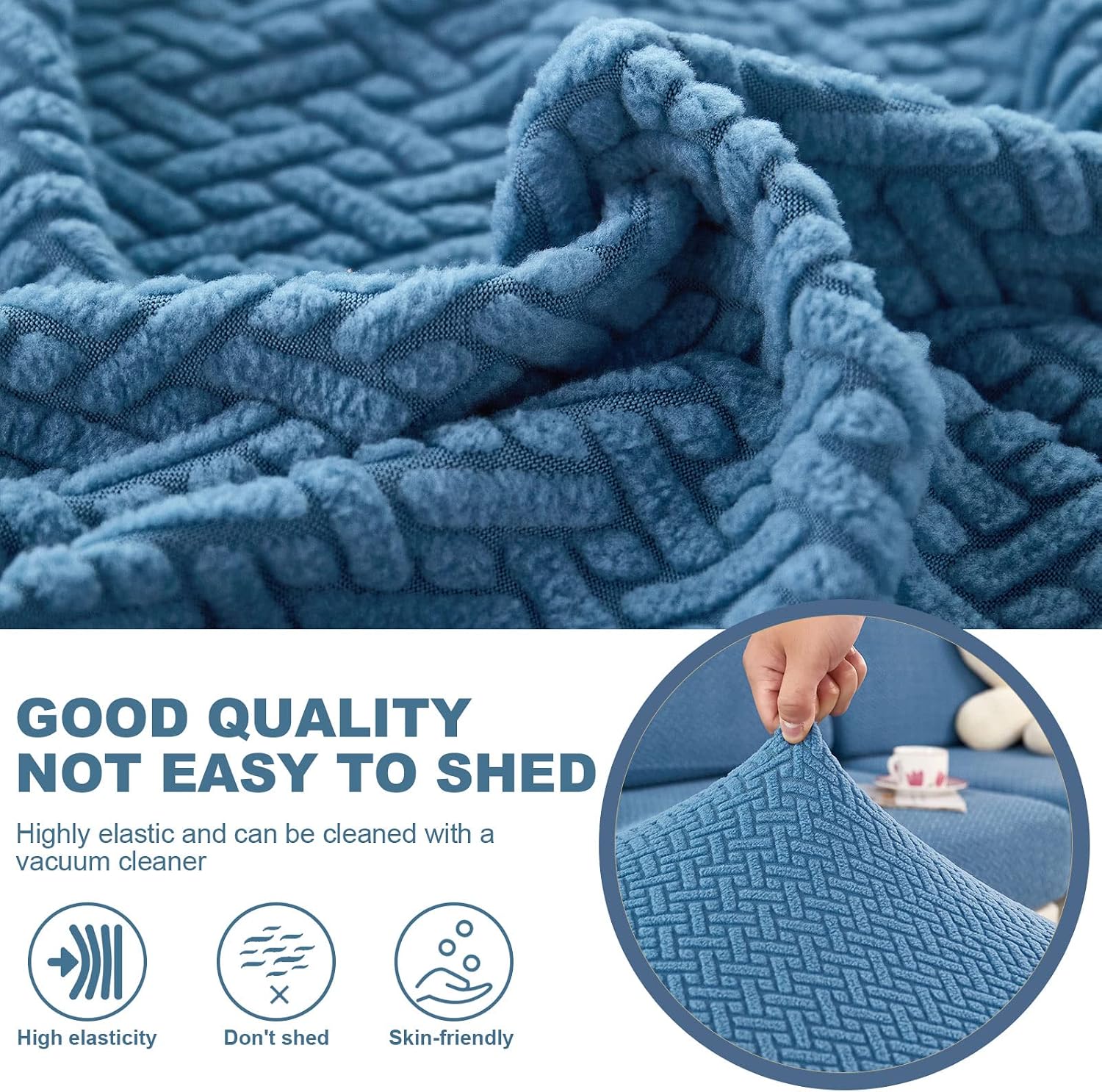 ShowyLive 2025 New Wear-Resistant Universal Sofa Cover, Stretch Couch Cushion Slipcovers Replacement, Anti-Slip L Shape Sofa Covers, Chaise Lounge Sofa Slipcover (Weave Blue,Large Single Seat Cover)