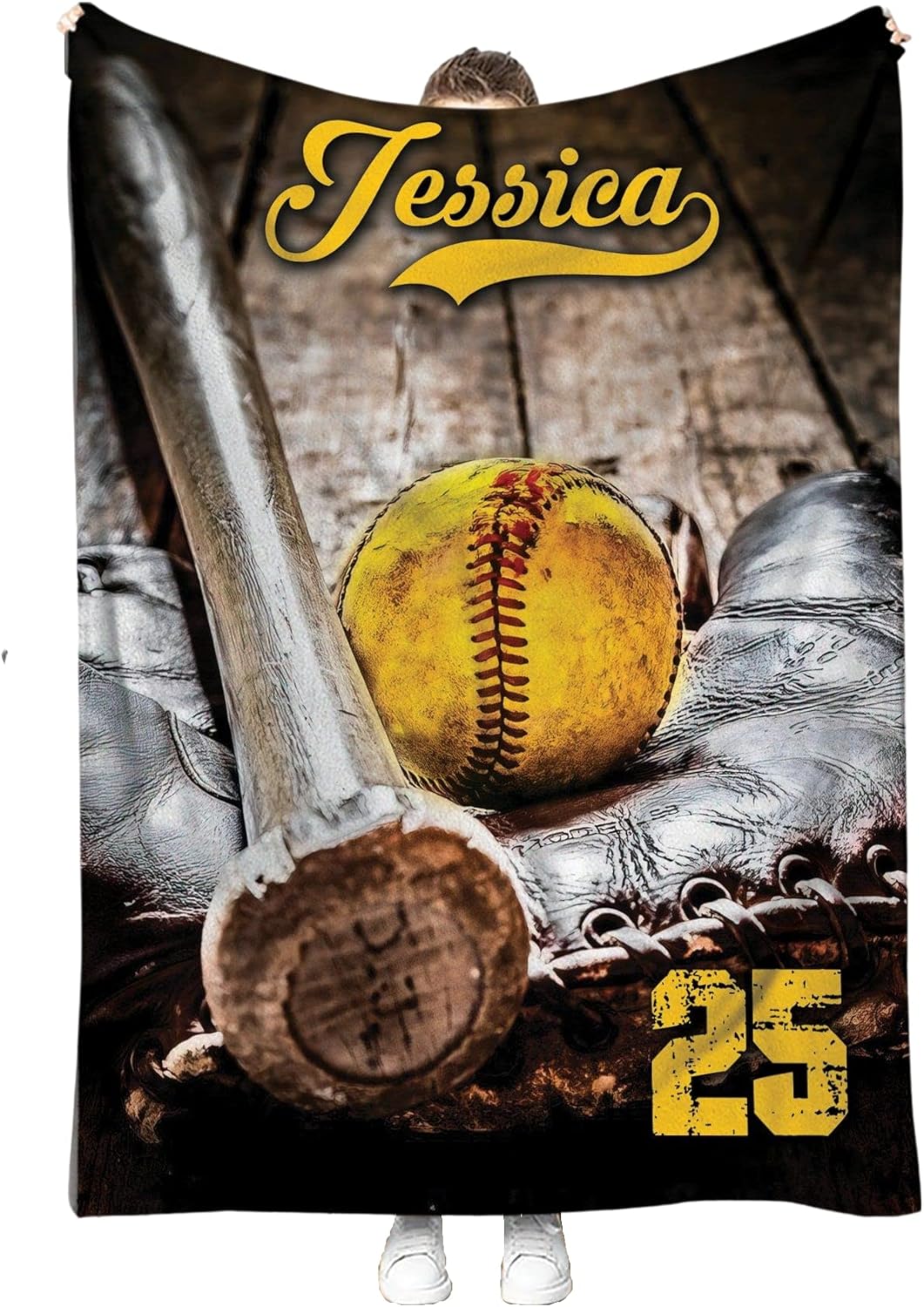 Ewan Personalized Softball Blanket, Softball Throw Blanket