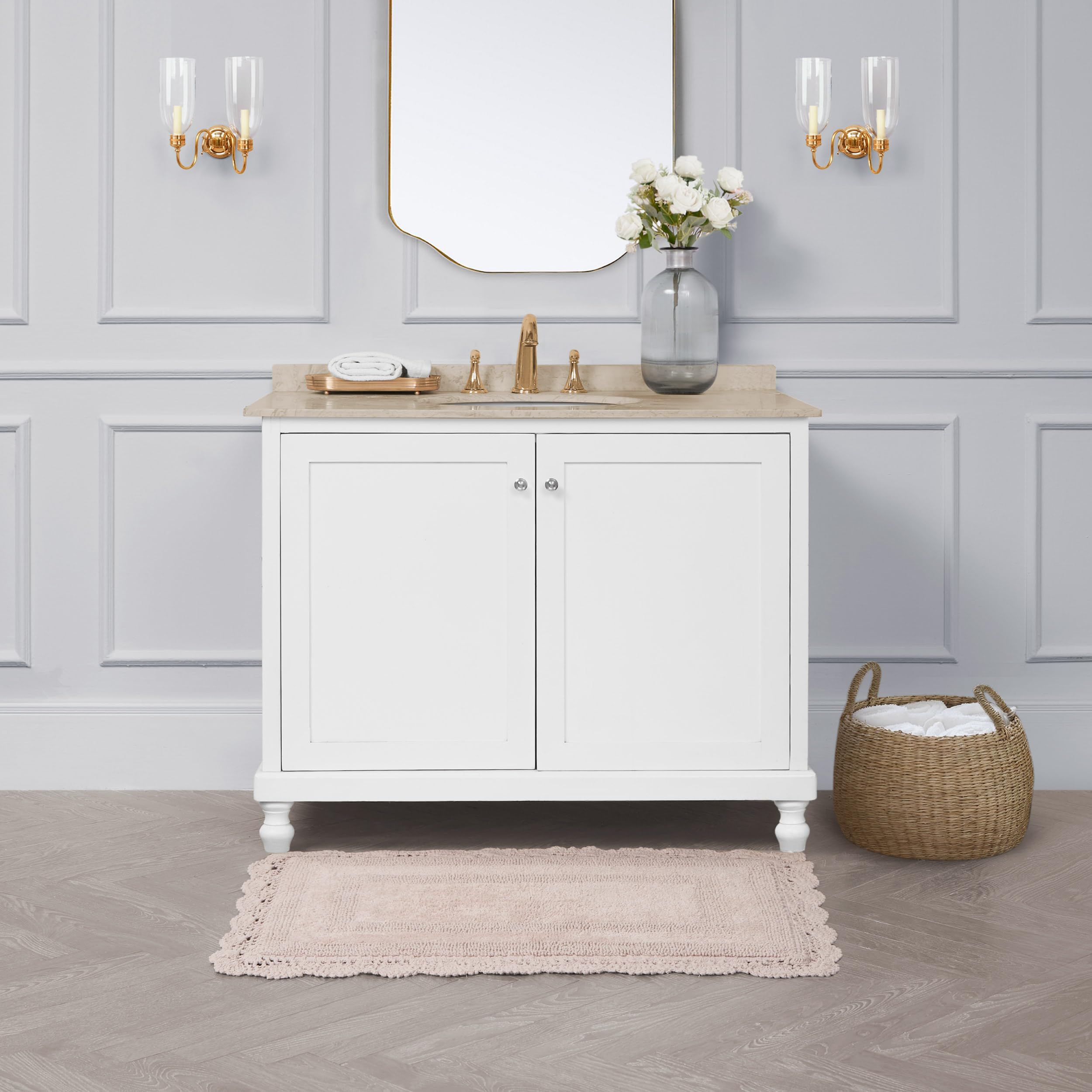 Laura Ashley Crochet Cotton 24x40 Bath Rug, Blush