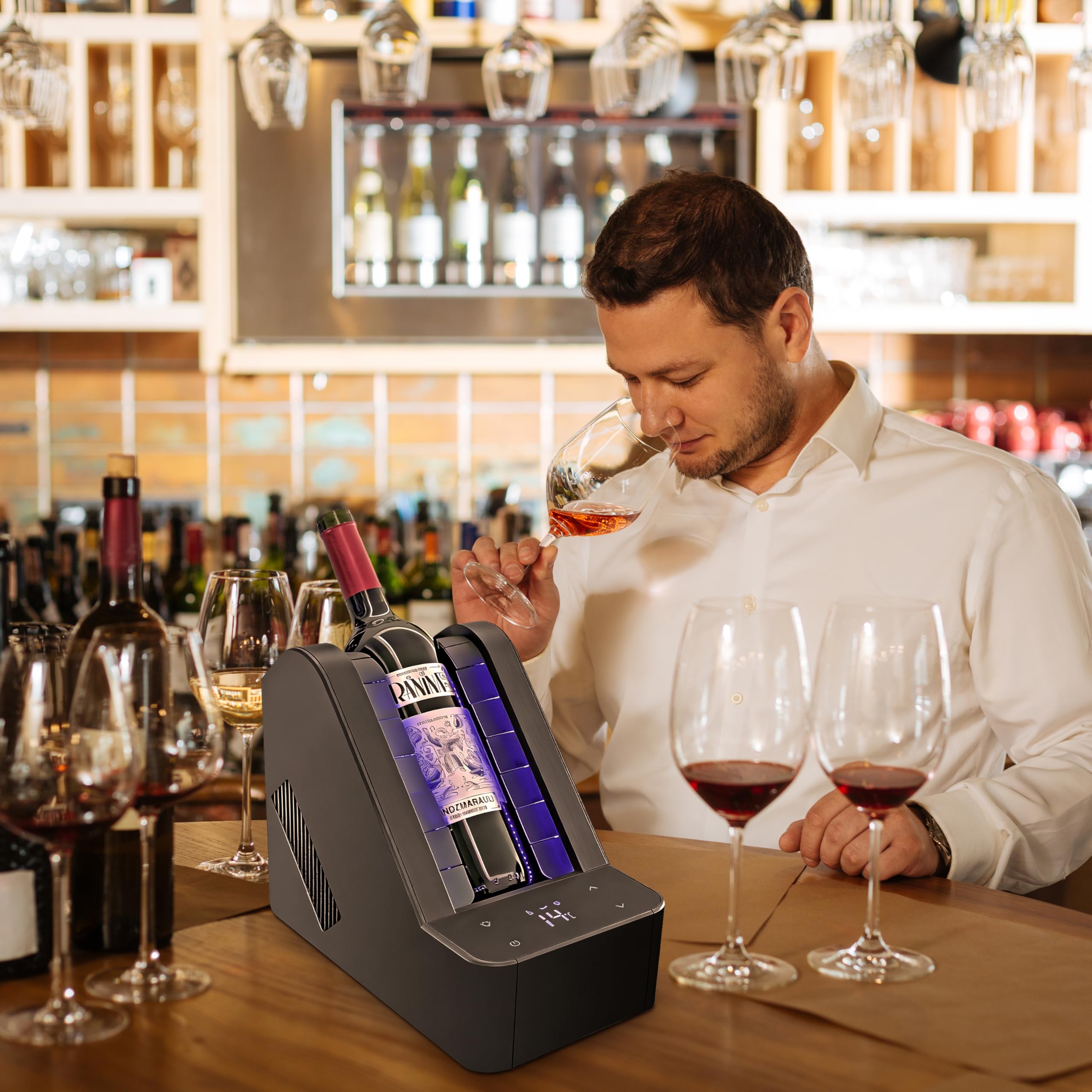 Cantinetta termoelettrica per vino 750 ml, senza compressore né liquido di raffreddamento, raffreddamento di precisione 24 ore per vino rosso/bianco/champagne, idea regalo