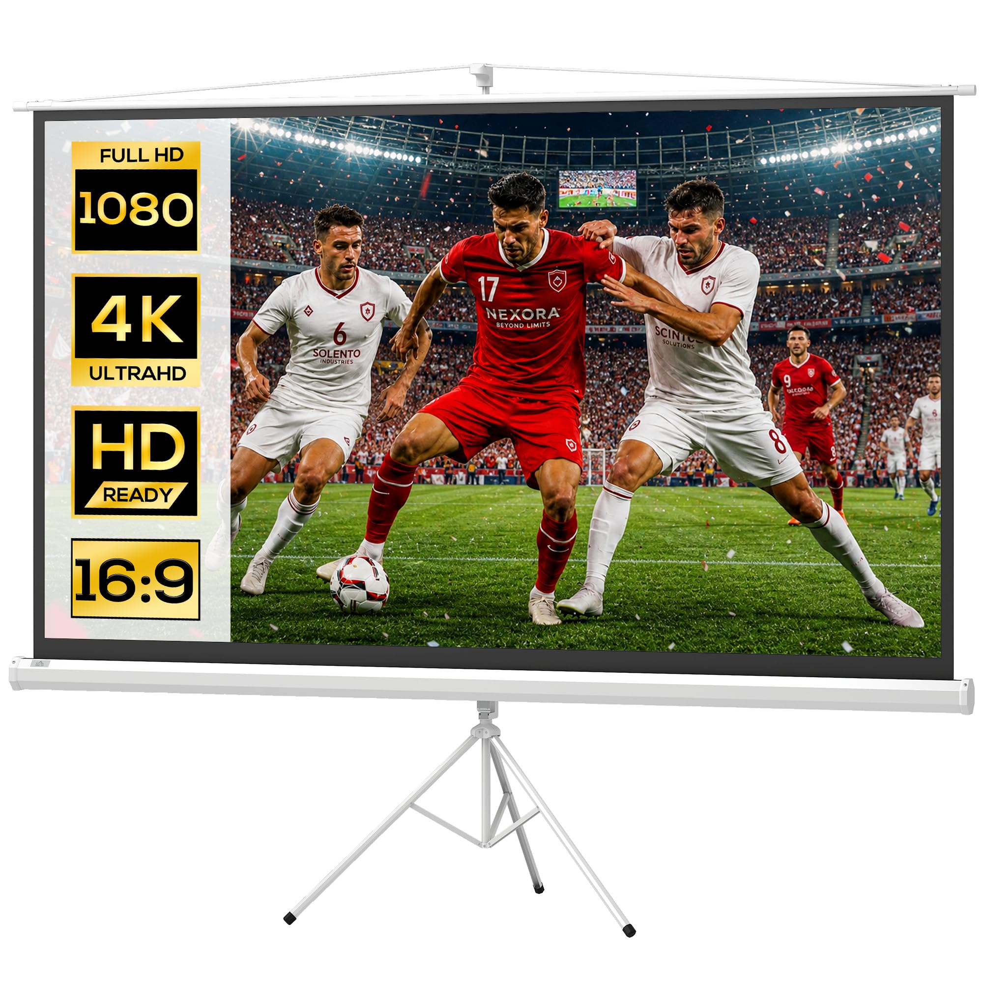 HOMCOM Telo Proiettore da 100 Pollici 4K HD Formato 16:9 con Treppiede Pieghevole e Altezza Regolabile, Schermo Proiettore Portatile, Grandangolo di 160 Gradi, per Casa, Home, Cinema, Esterno, Bianco