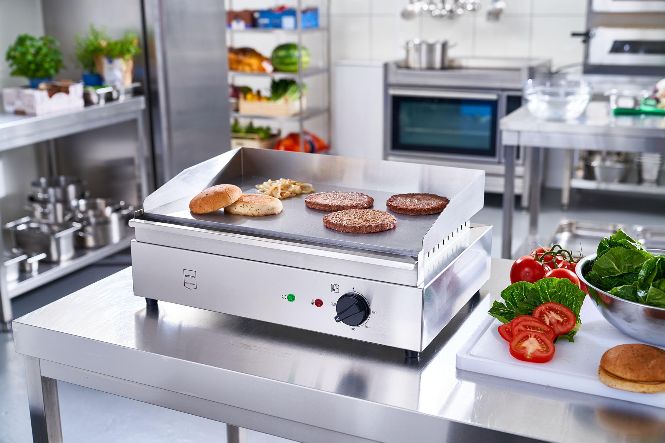 METRO Professional Plancha électrique GEG2101, inox, 55 x 41,7 x 24 cm, tiroir ramasse-jus amovible, Protection contre la surchauffe, argenté