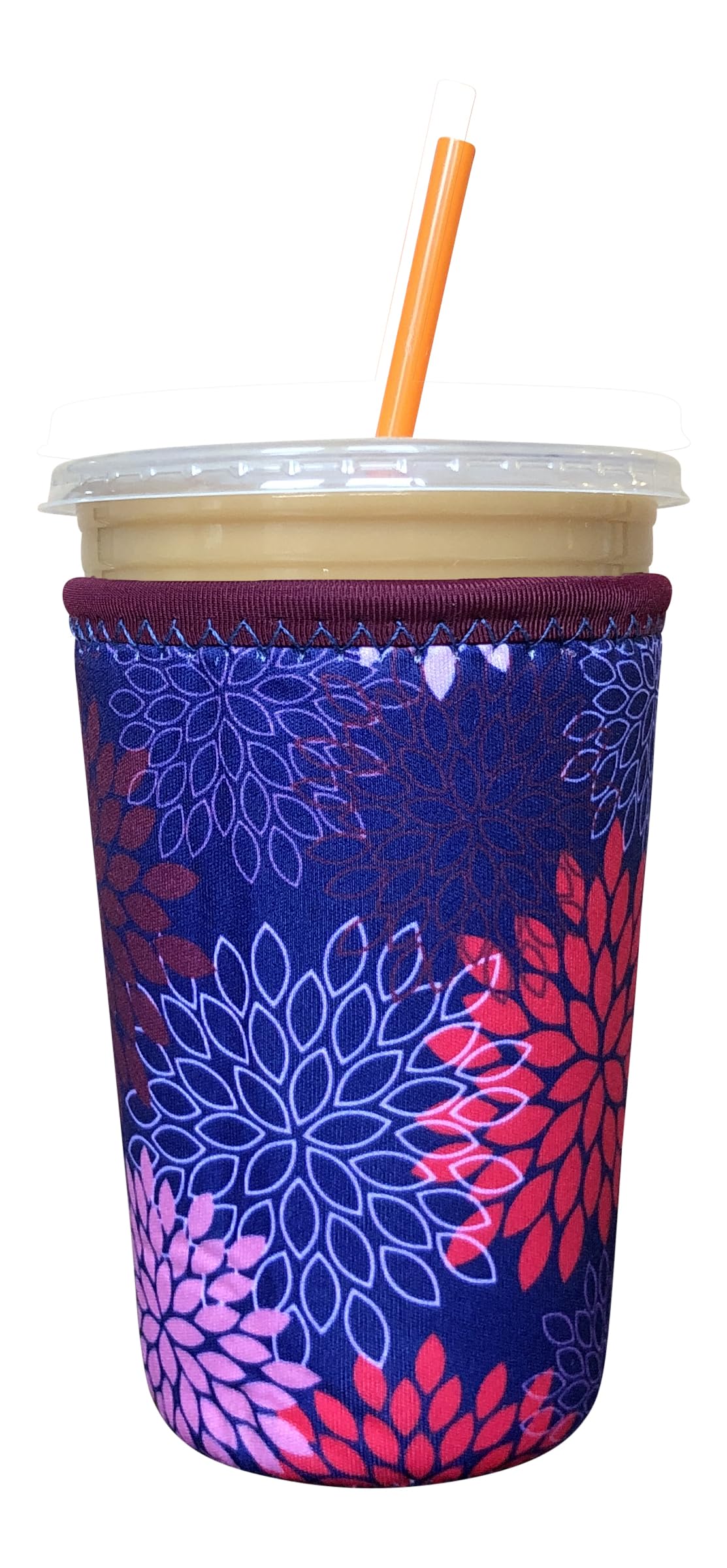 Iced Coffee Sleeve, Insulated Neoprene Cup Sleeve, Fits a 24 Oz. Coffee Cup, Washable and Reusable, Iced Coffee Accessories, Medium Midnight Mums