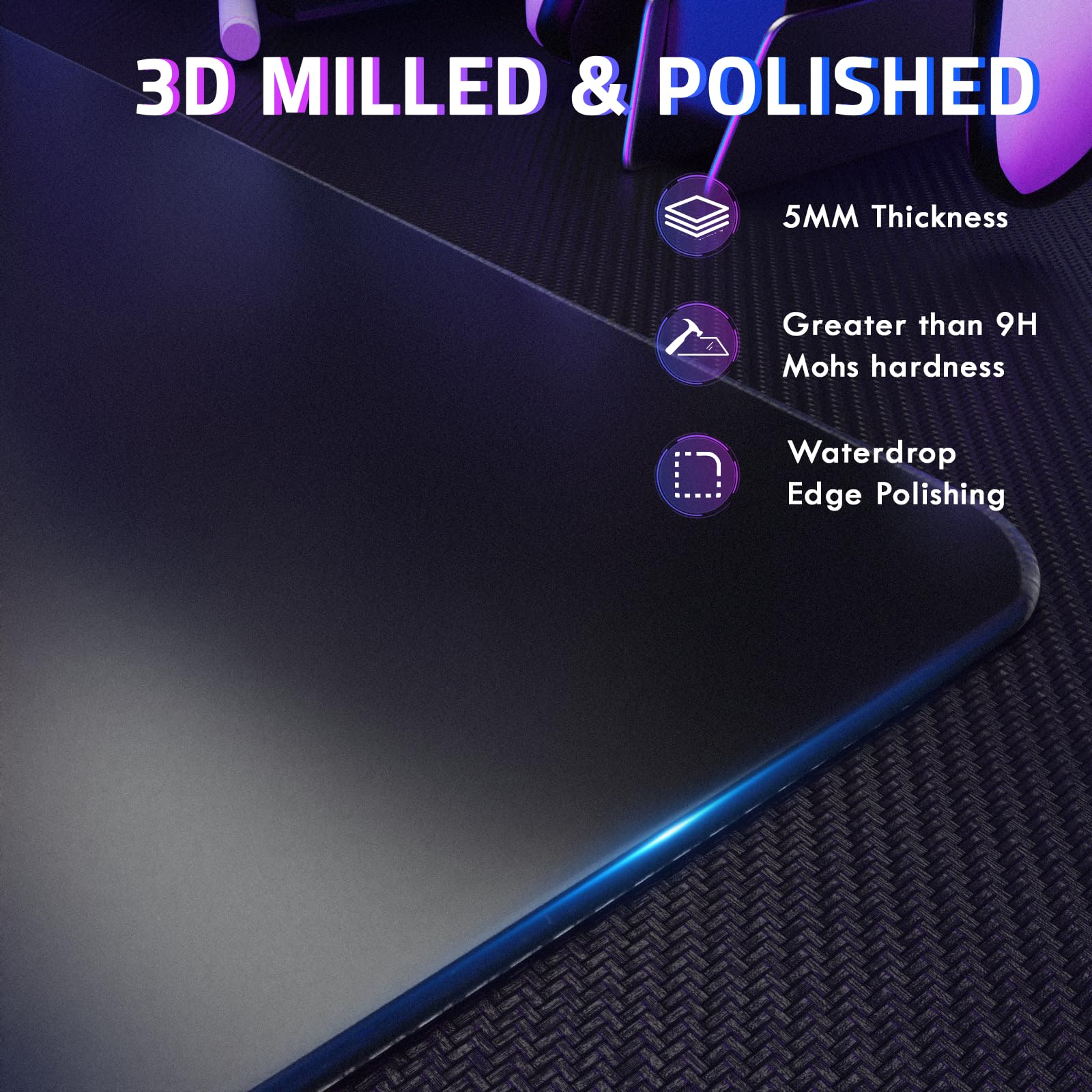 ATTACK SHARK CM05SE Glas-Gaming-Mauspad für FPS und Esports, Nano-geätzte gehärtete Glasoberfläche, ultraglatt, reibungsarmes hartes Mauspad, wasserdicht, großes Schreibtisch-Mauspad für PC-Setup