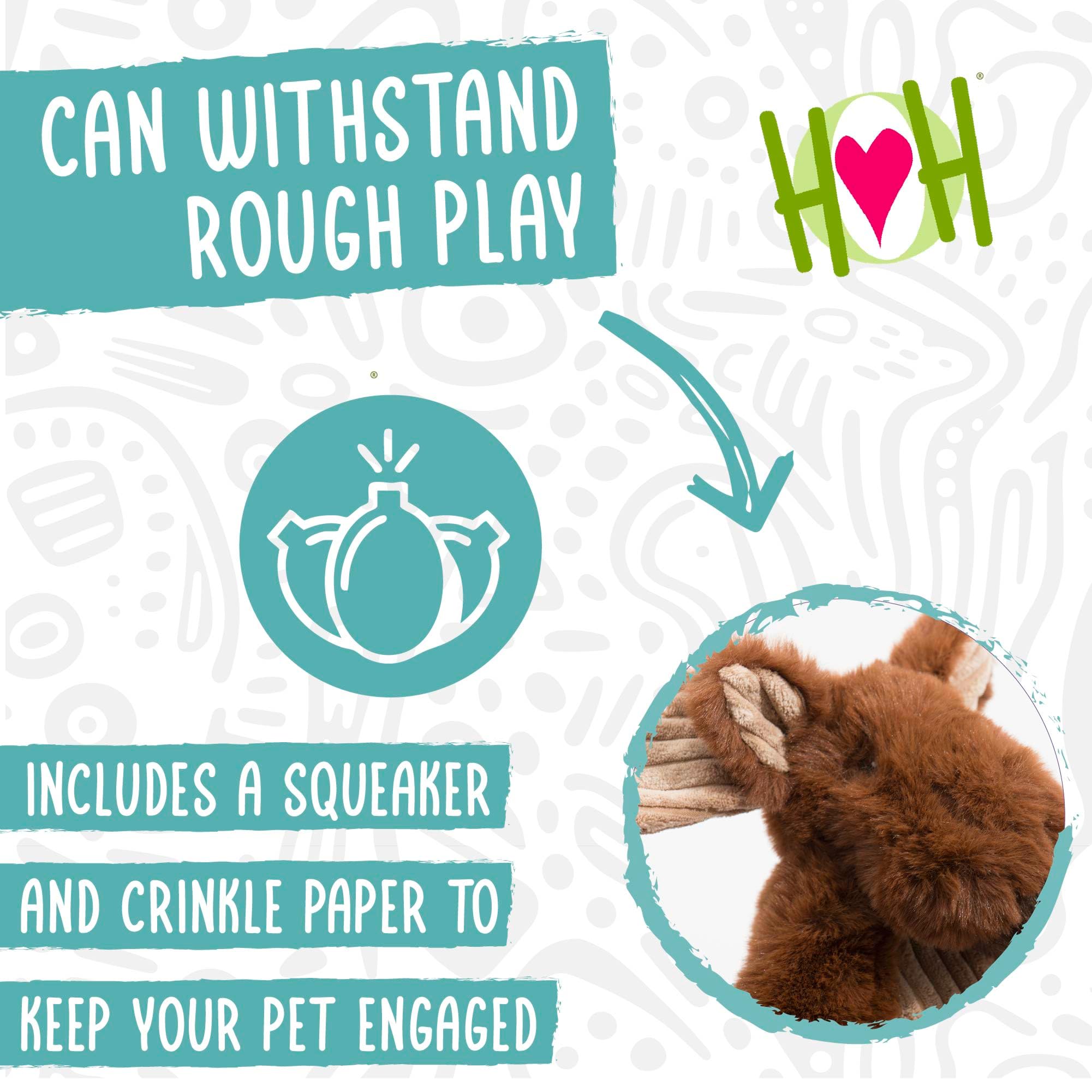 HuggleHounds X-Brace – Jouet interactif en peluche pour les garder occupés, jouet couineur et froissé pour chiens de petite, moyenne et grande taille, corde nouée interne durable, rembourrage minimal