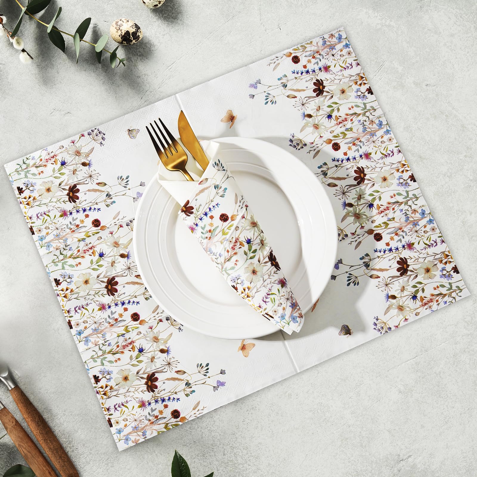 Hunanyume 100 servilletas vintage de flores silvestres con acuarela floral, servilletas de papel de 3 capas, toallas de mano desechables para baño, boda, baby shower, fiesta de cumpleaños
