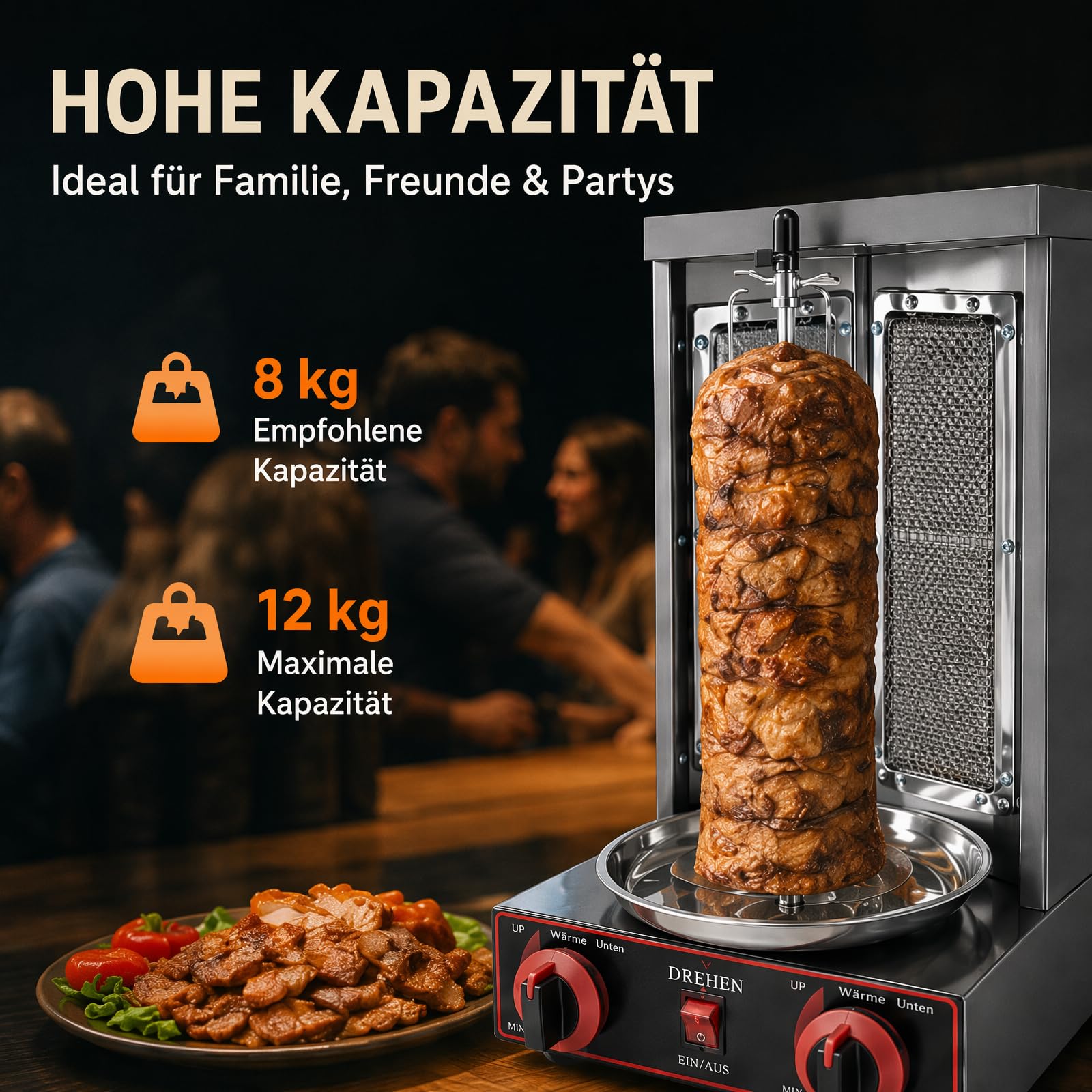 Grill gazowy do kebaba, 3000 W, 2 palniki, grill do domu, grill do szaszłyków, rotisser, grill gazowy, do steków, wysokowydajny grill LPG, pionowy brojler, elektryczny grill stołowy