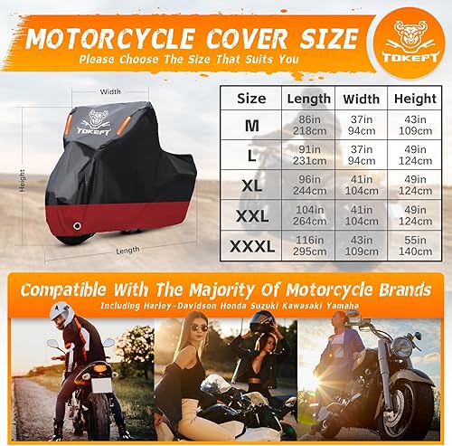Miniatura 2 de Tokept Funda para motocicleta  Bolsa de almacenamiento impermeable para exteriores, hecha de material resistente con agujeros de bloqueo y tira