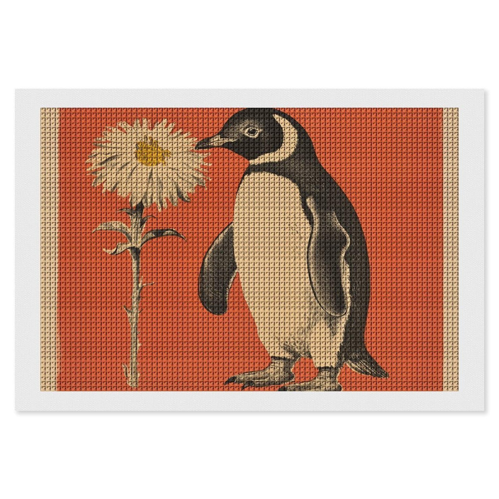 NONHAI Diamond Painting Kits for Adults - DIY Diamond Art Kits for Beginners - Full 5D Paint Drill Diamond Dots Paintings- A Flower and Penguin Diamonds Pictures Gem Art and Craft Wall Decor 8"x12"
