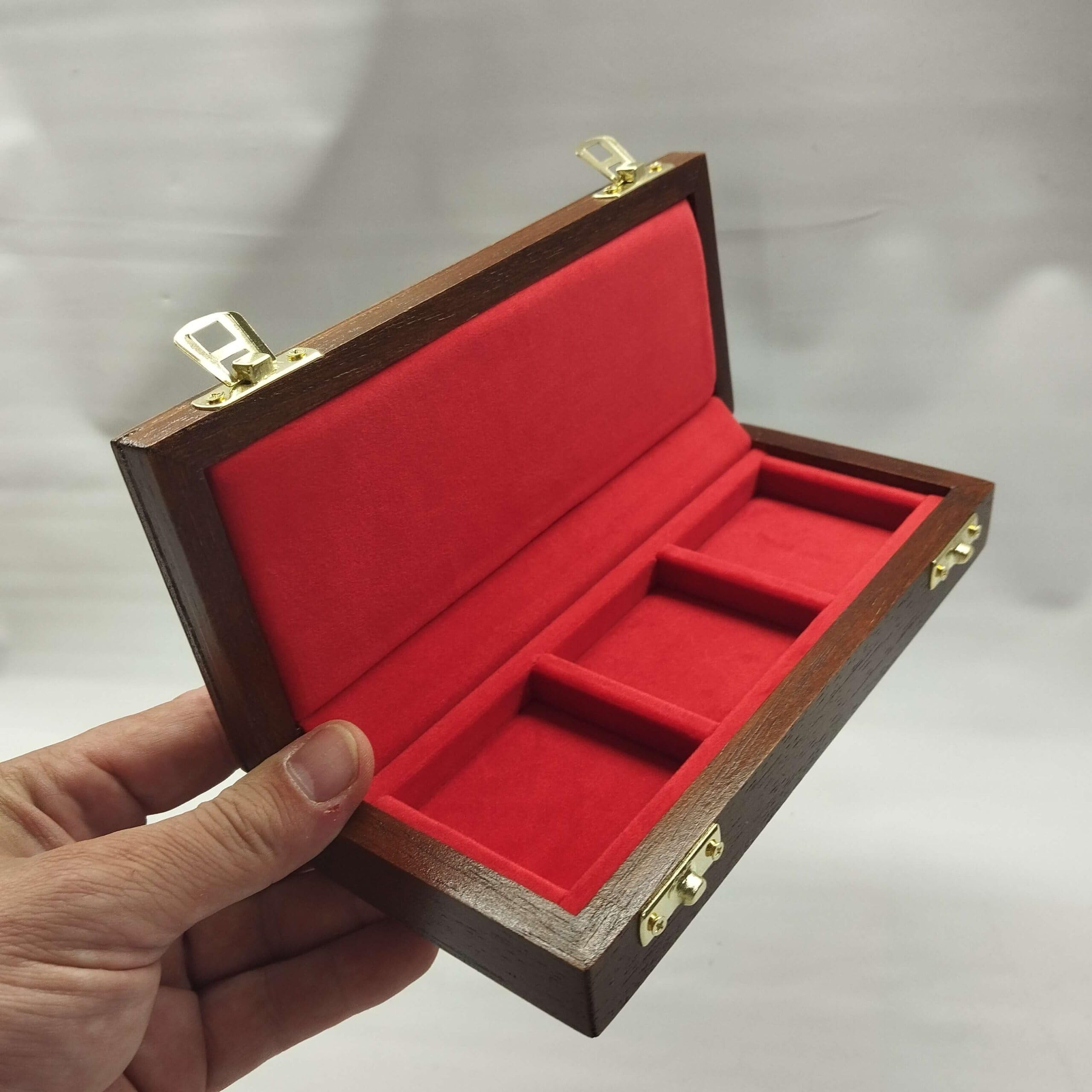 Caja para Monedas y medallas de Madera Artesanal con Terciopelo, 3 Compartimentos de 50x50 mm, Estuche numismática coleccionista