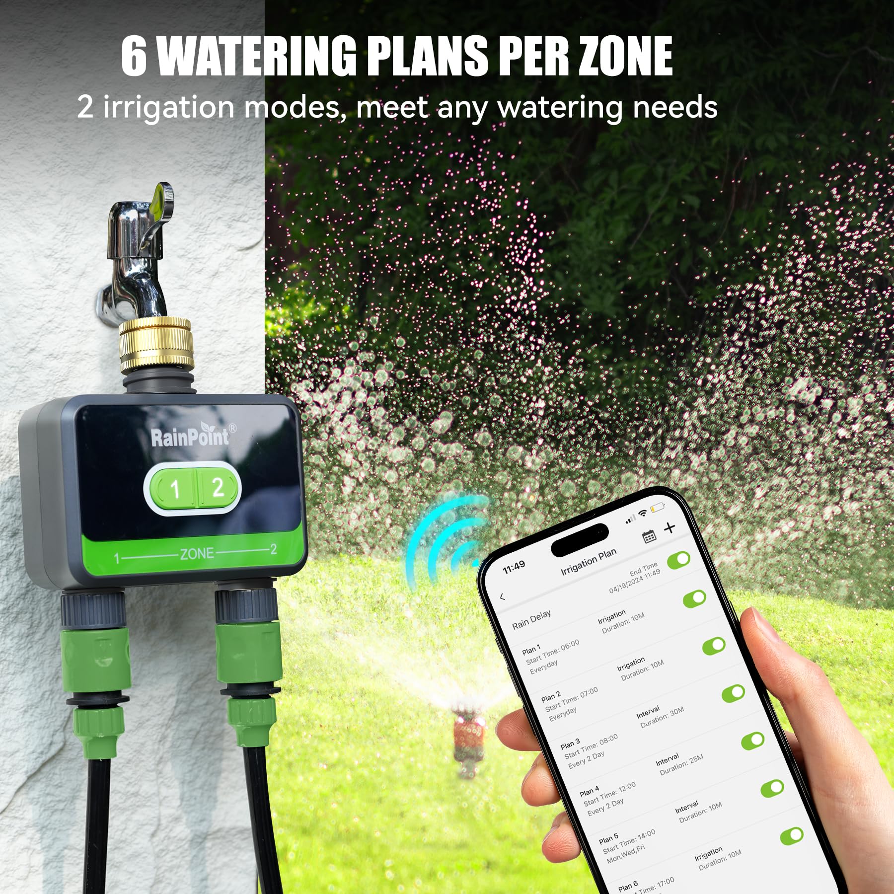 RAINPOINT Programmateur Arrosage WiFi 2 Sorties Laiton Automatique Jardin Application Commande Vocale