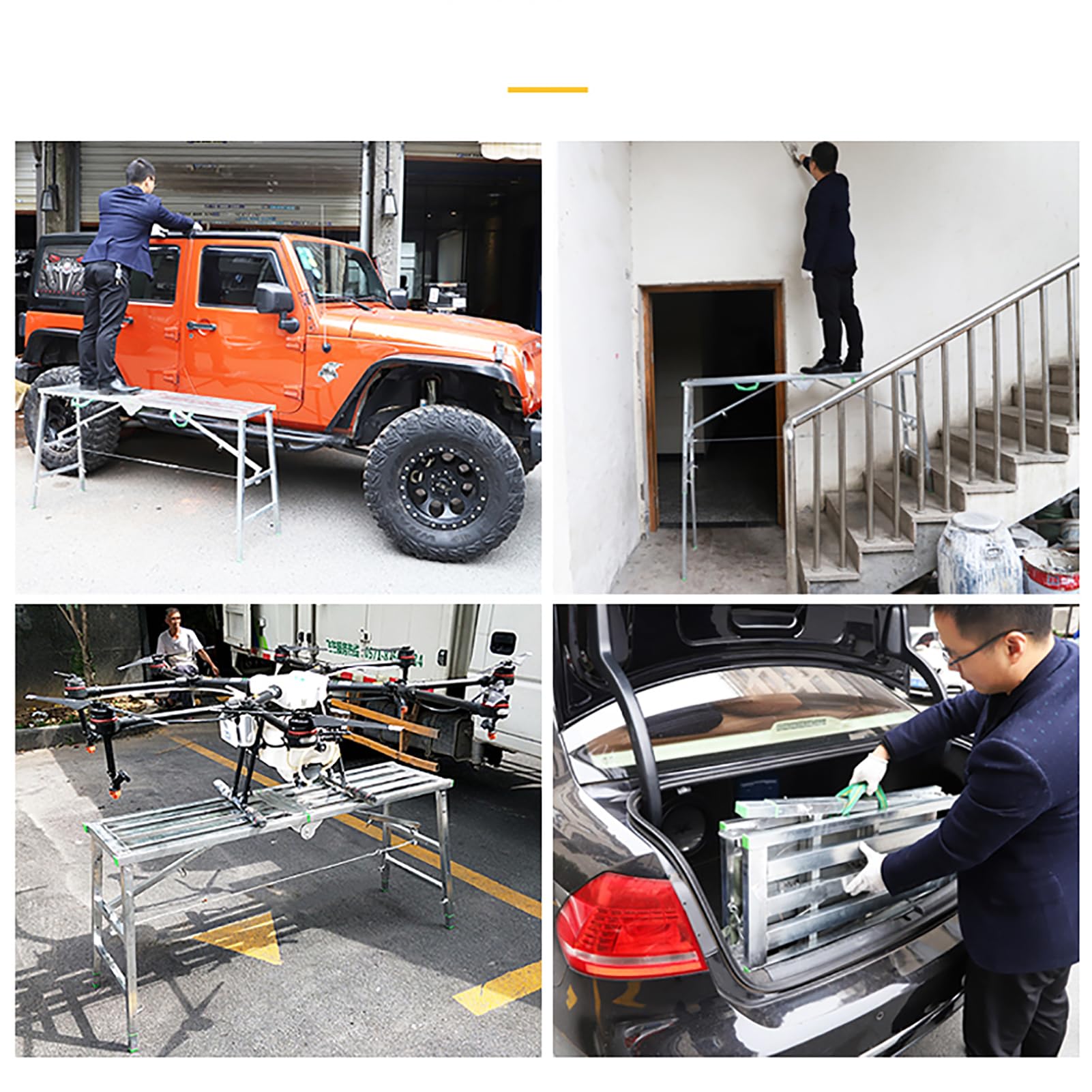 Plataforma Plegable con trampilla, andamio Ajustable para escaleras, Soporte de Trabajo portátil para Lavar vehículos, Pintar y Decorar.