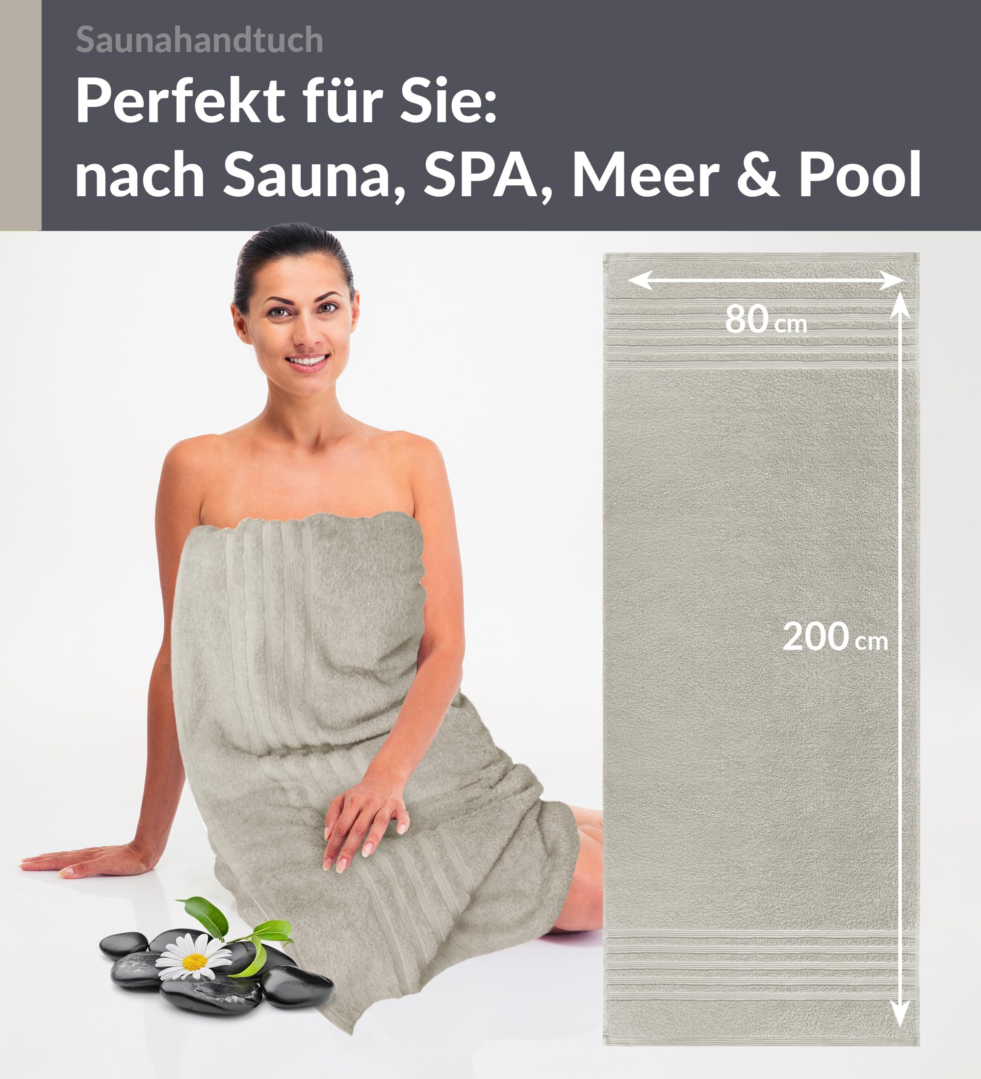Lashuma Saunahandtuch 80x200 cm, London 2er Strandtuch für Liegen, großes Saunatuch XXL