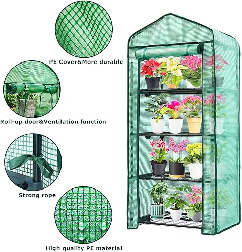 Vista 2 de Mini invernadero para interiores y exteriores, soporte de estante de 4 niveles para invernaderos portátiles con cubierta de polietileno duradera