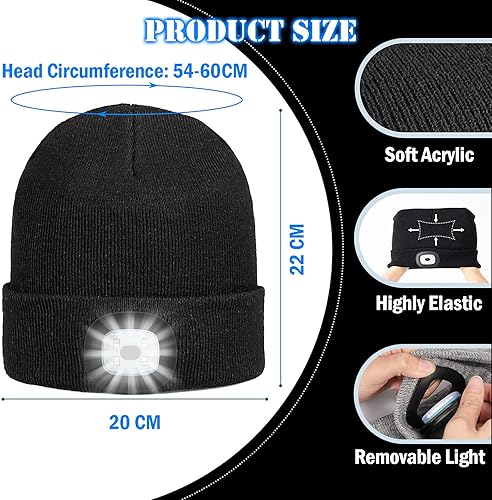 Miniatura 6 de Gorro mejorado con luces integradas 2 gorro de luz LED 4 modos de gorro LED con luz recargable USB sombrero con luz integrada sombrero de invierno