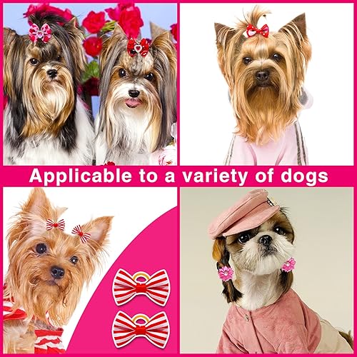 Miniatura 2 de Mruq pet 80 lazos para el pelo del perro para el día de San Valentín lazos de aseo para perros rosados y rojos lazos de flores para perros con