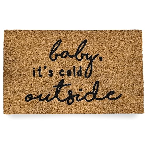 Christmas Doormat, Heavy Duty Natural Coir Fibers, UV Resistant, Winter Front Porch Decor, Christmas Theme (Small 16x24 inches)