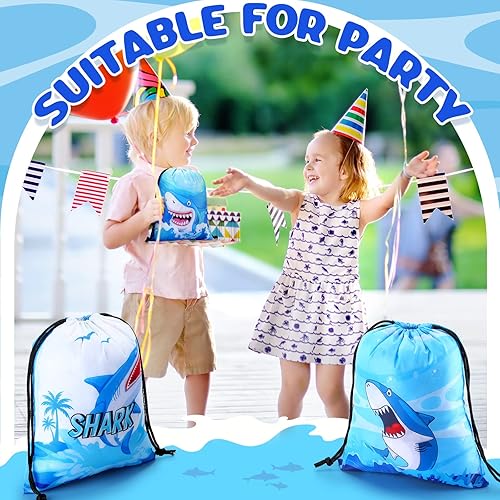 Miniatura 4 de Boao 12 bolsas temáticas de fiesta de tiburones con cordón para fiesta de playa, bolsas de regalo, regalos de fiesta de tiburón, decoraciones de