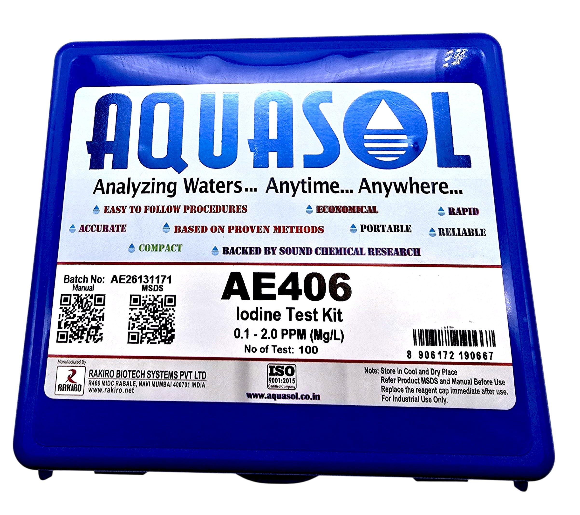 Aquasol AE406 IODINE Test Kit/Portable Field Kit for Water & Wastewater, Drinking Water, Boiler, Cooling, Industrial, Aquaculture, Agriculture0.1-2.0 PPM (Mg/L,No of Test 100 Tests-image-35