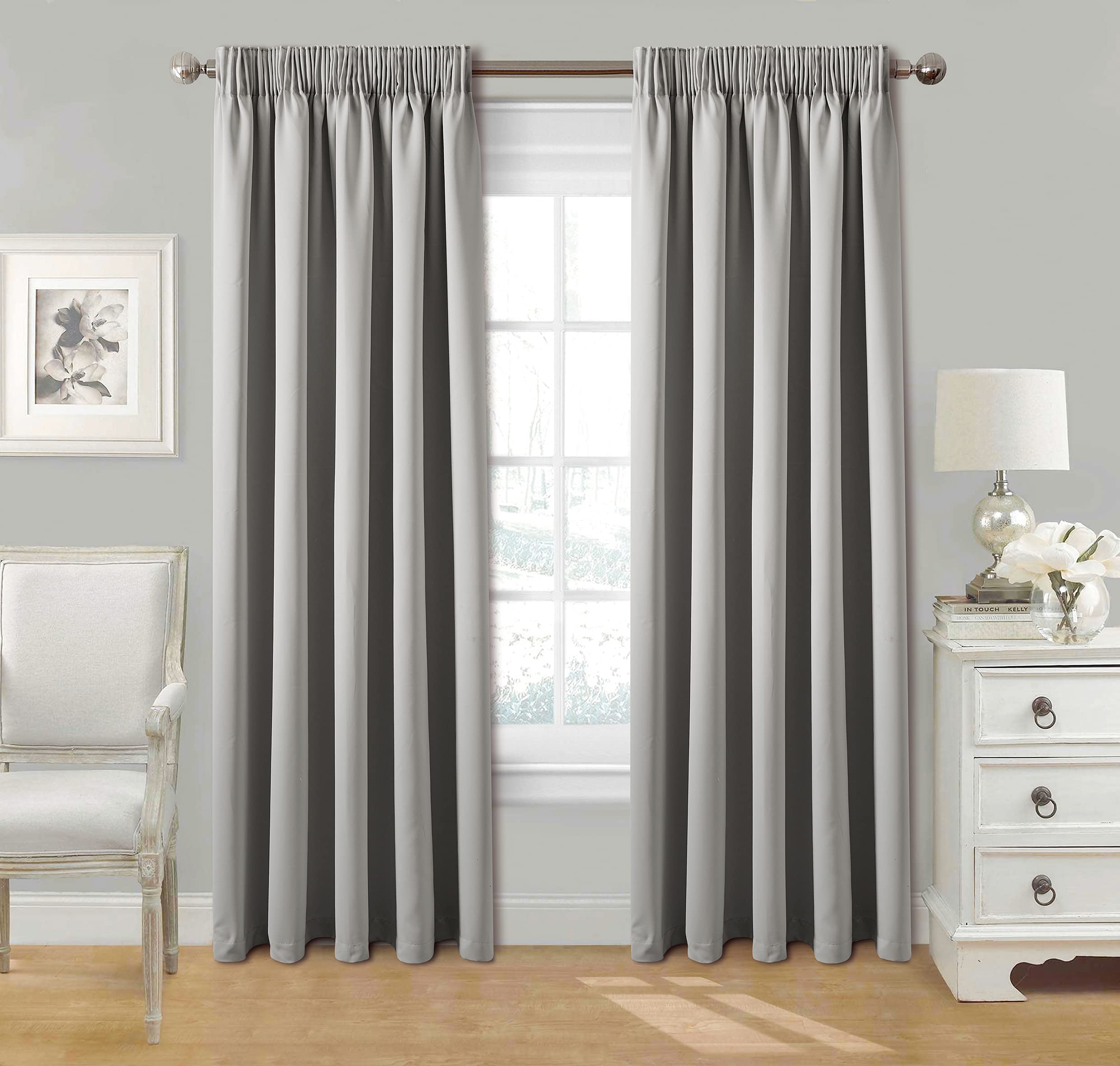 Stylemybedroom Silver Pair Pencil Pleat Tape Top Plain Thermal Out Lined Curtains With Tie Backs 66" X 72"