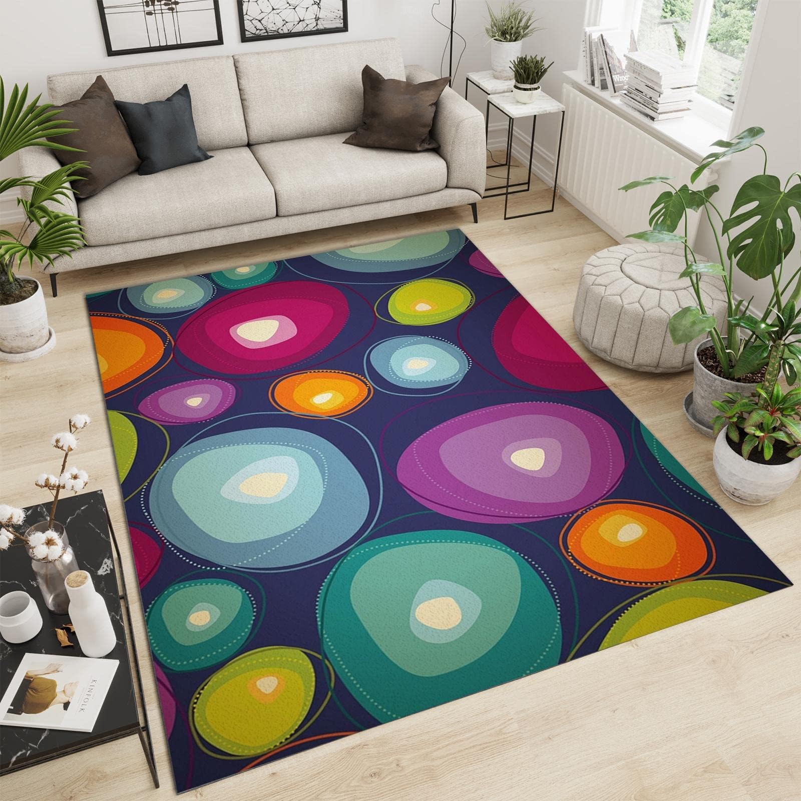 Vintage Bright Color Diamond Circle Rug 60 x 110 cm Non Slip & Anti Stain Living Room Floor Decor