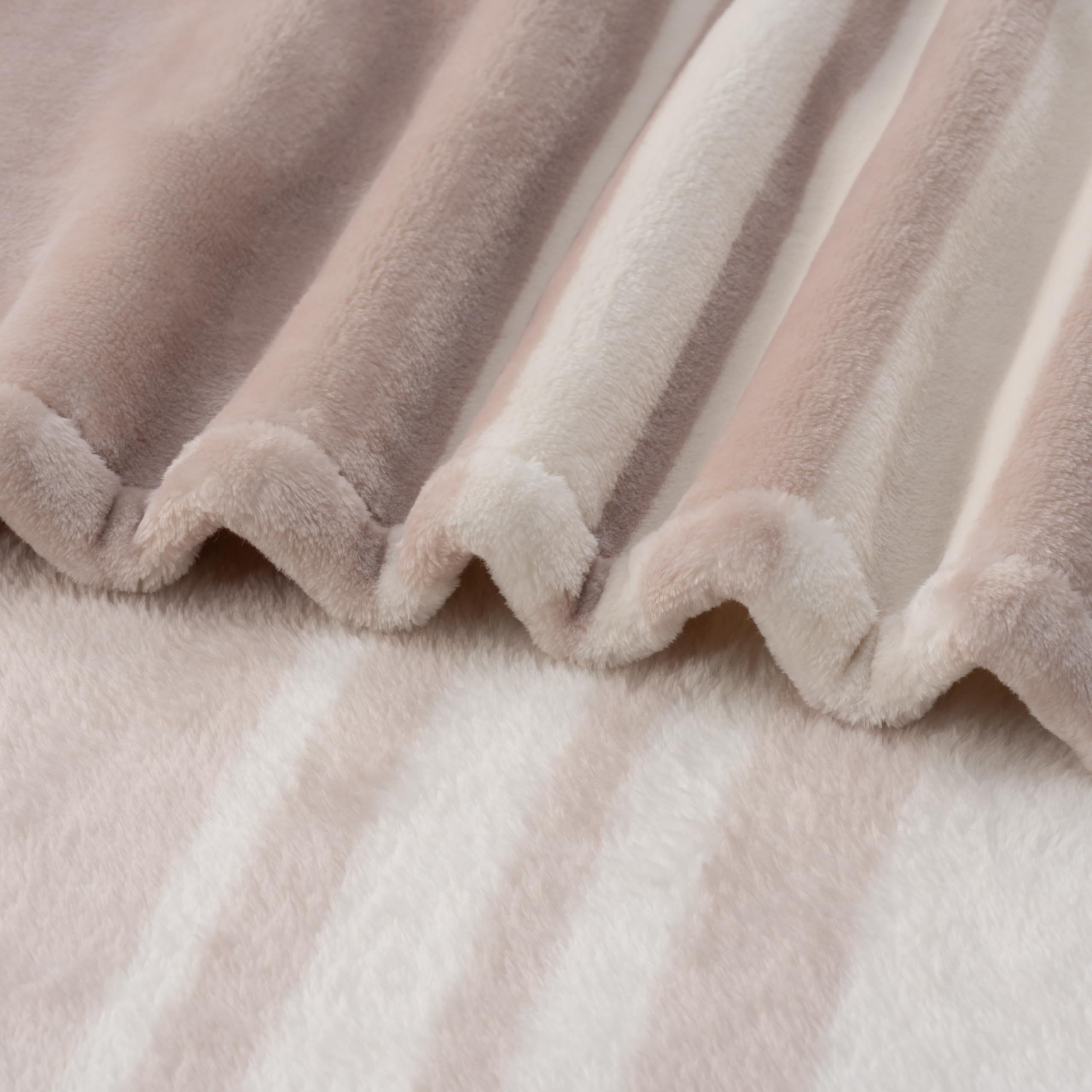 Berkshire Blanket-Classic Heavyweight Soft Printed VelvetLoft® Plush Warm Blanket, Twin Size Soft Fuzzy Blanket for Couch Sofa Bed, Stripe Cream, 60in x 90in