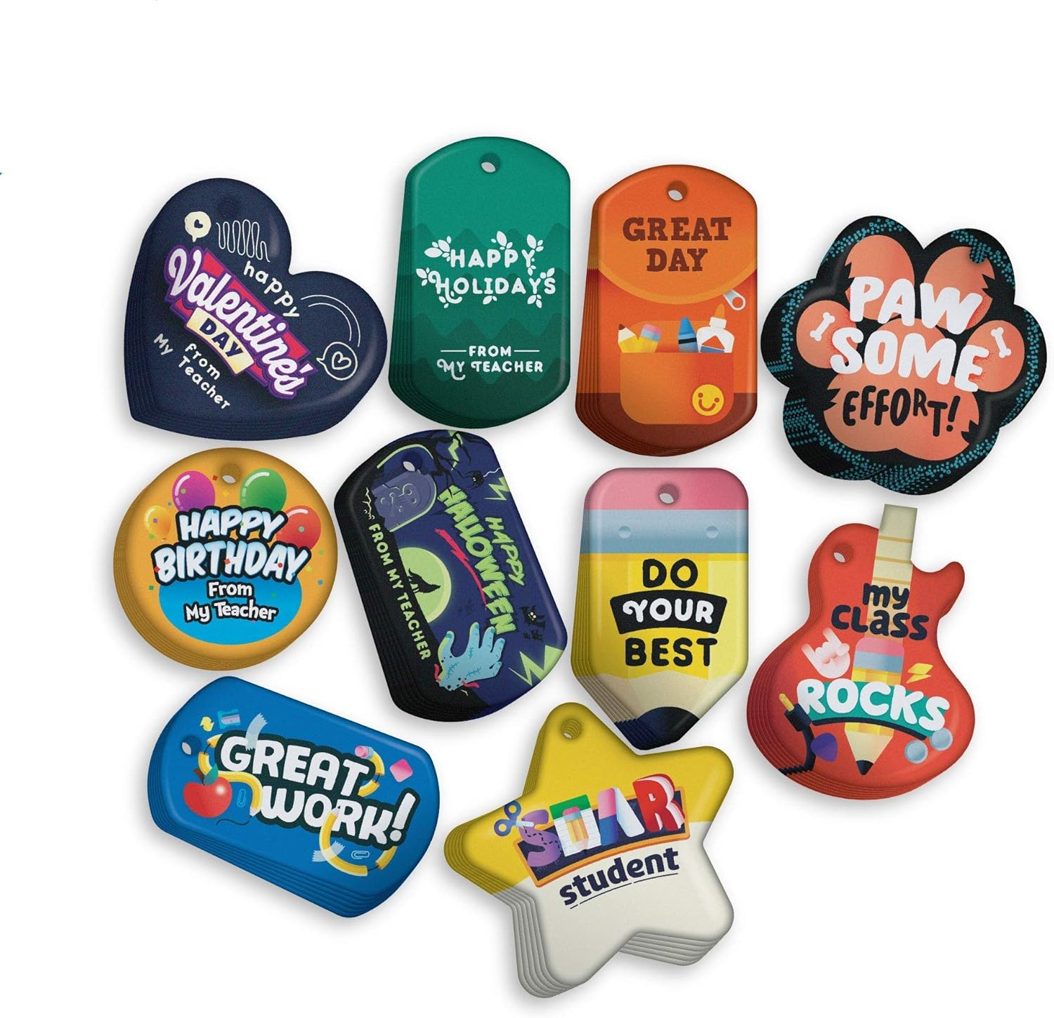 Celebrate Holidays School Classroom Management Brag Tags Value Pack: 100 Tags (10 Tags for Each Shape)