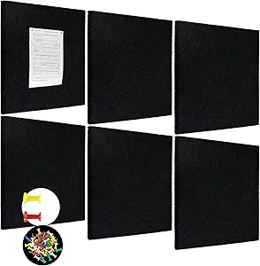 Large Cork Board for Walls-6 Pack Felt Wall Tiles with Safe Adhesive, Black Pin Board, Notice Board for Office, Tack Board Cork Boards 36"x24"