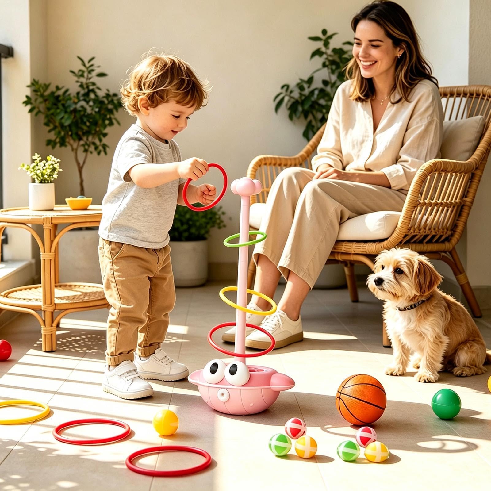 Gioco per lanciare anelli per bambini con palline appiccicose, set di