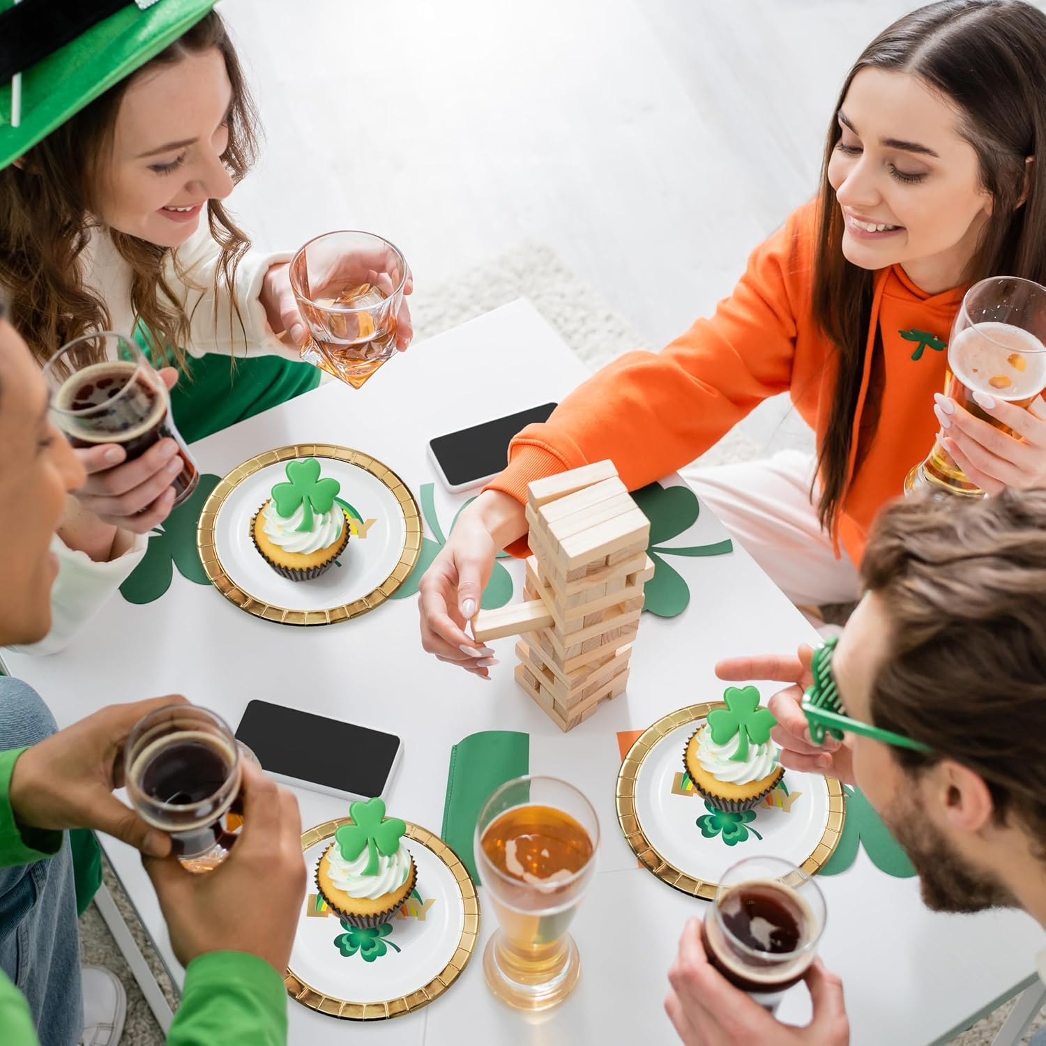Cheerland St. Patricks Day Paper Plates Shamrock Disposable Plate Dessert Cake Lucky Charm Clover Rainbow Tableware for Saint Patrick Day Birthday Green Irish Pattys Party Supplies 24pcs image 3