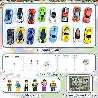 Vista 2 de Calendario de Adviento 2024, juego de juguetes de cuenta regresiva de 24 días de Navidad, 8 autos y accesorios con temática navideña con tapete