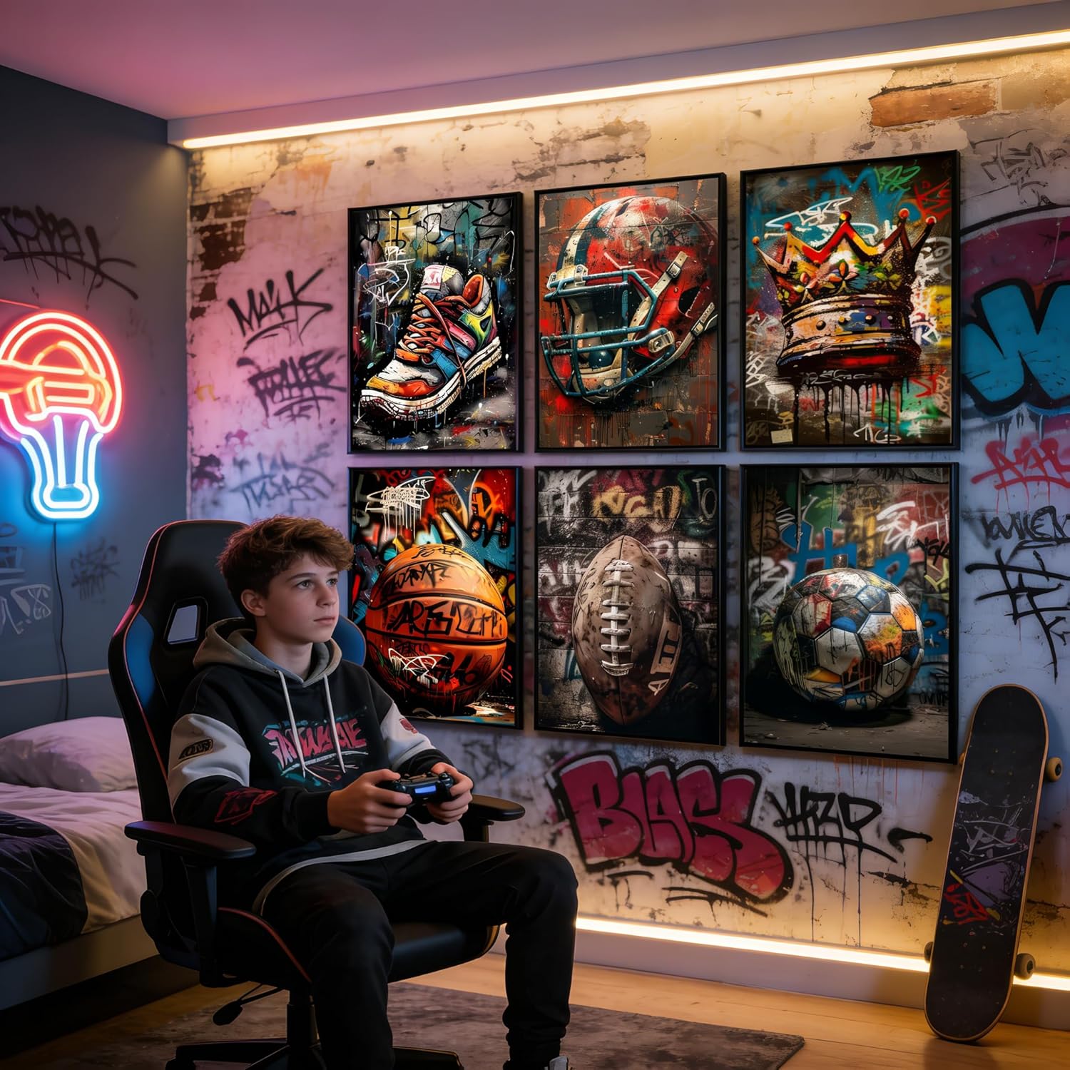 XJHWOP Colorful Graffiti Sport Wall Art Basketball Football Posters Inspirational Street Pop Prints for Teen Boys Bedroom Unframed 8x10 Inches - Image 4