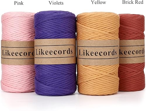 Miniatura 5 de Likeecords Cuerda de macramé de un solo hilo de 0.157 in, cuerda de algodón colorido para colgar en la pared, ganchos de plantas, para manualidades