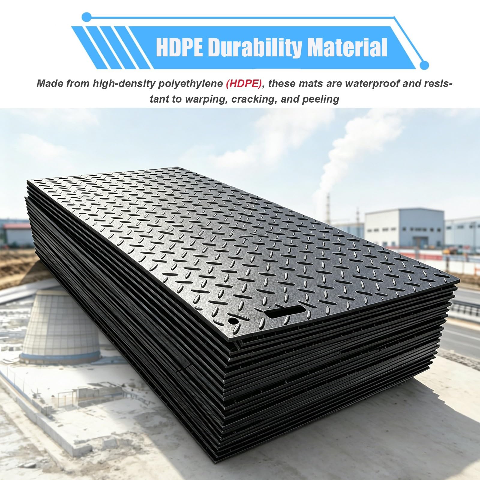 Maty podłogowe HDPE do ciężkiego sprzętu, 4 szt. 60 x 122 cm, grubość 8 mm tymczasowe maty jezdni do budowy na zewnątrz, ochrona przed zgnieceniem błota