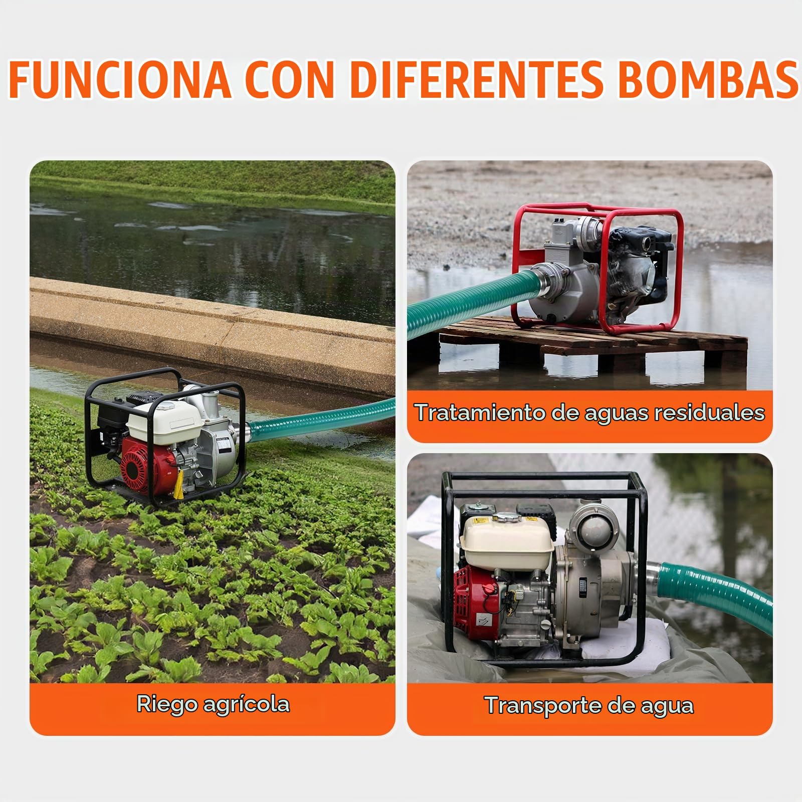 VEVOR Manguera de Succión de 50,8 mm x 6,1 m, Manguera con Conectores Bloqueos de Leva, Accesorios de Aluminio para Varias Bombas para Tratamiento de Aguas Residuales, Transporte de Agua, Verde