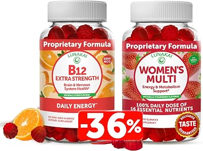 Lunakai Vitamin B12 and Women's Multivitamin Gummies Bundle - Non-GMO & Vegan Supplement for Energy Support and Bone Health - 100% Daily Value of 16 Essential Vitamins and Minerals - 30 Days Supply