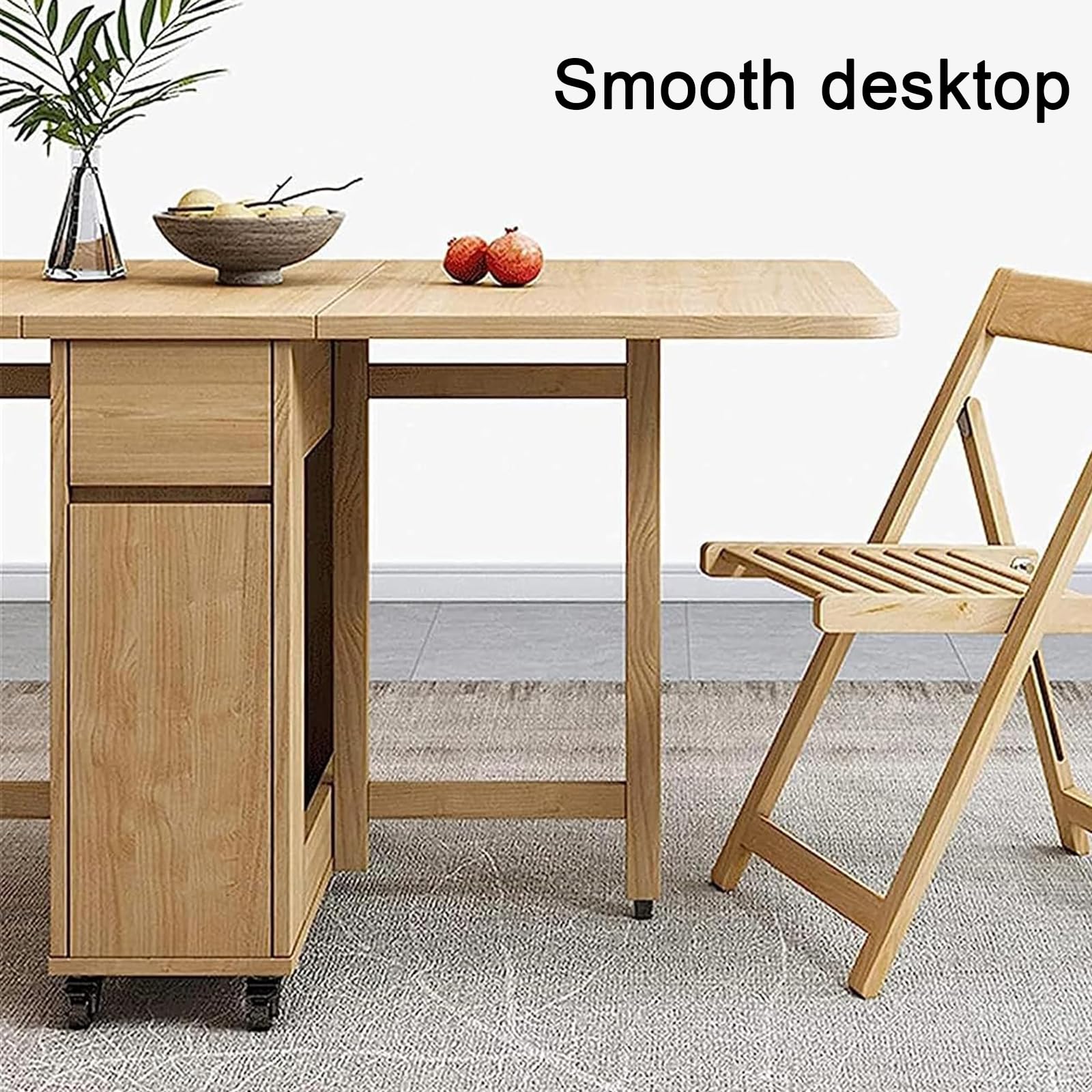Tavolo da pranzo allungabile, tavolo da cucina pieghevole in legno massello, cassetti e rotelle, design mobile per un facile utilizzo, perfetto per piccoli spazi, 6-8 posti