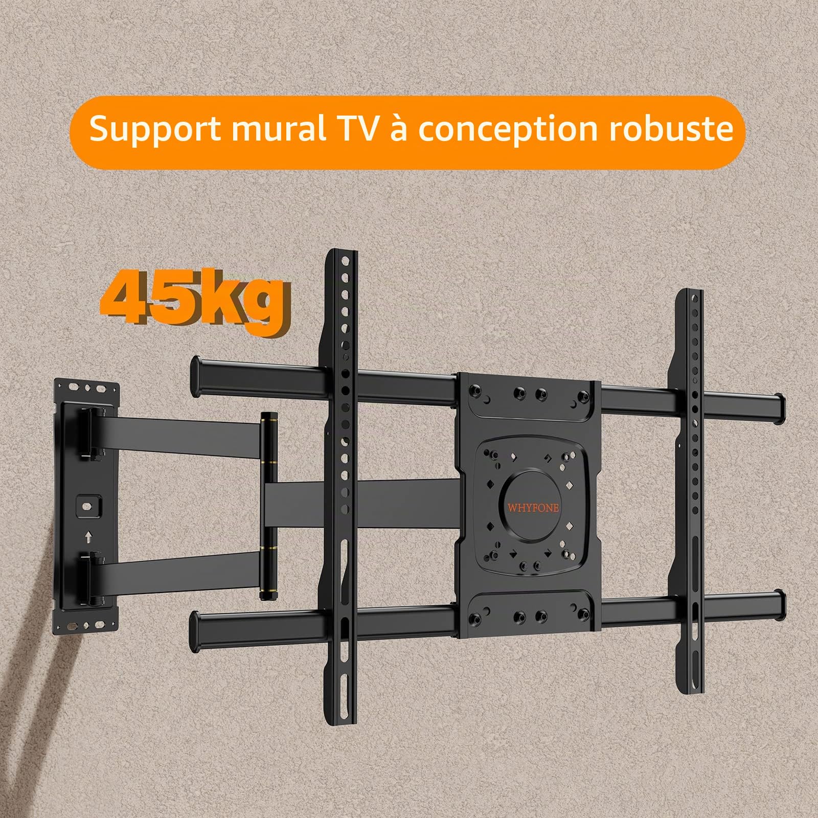 Support Mural TV pour Téléviseurs 32-75 Pouces, Support Mural TV Longue Portée avec Extension Lisse 710mm, Support Mural Universel pour Téléviseur jusqu'à 45kg, VESA 600x400mm