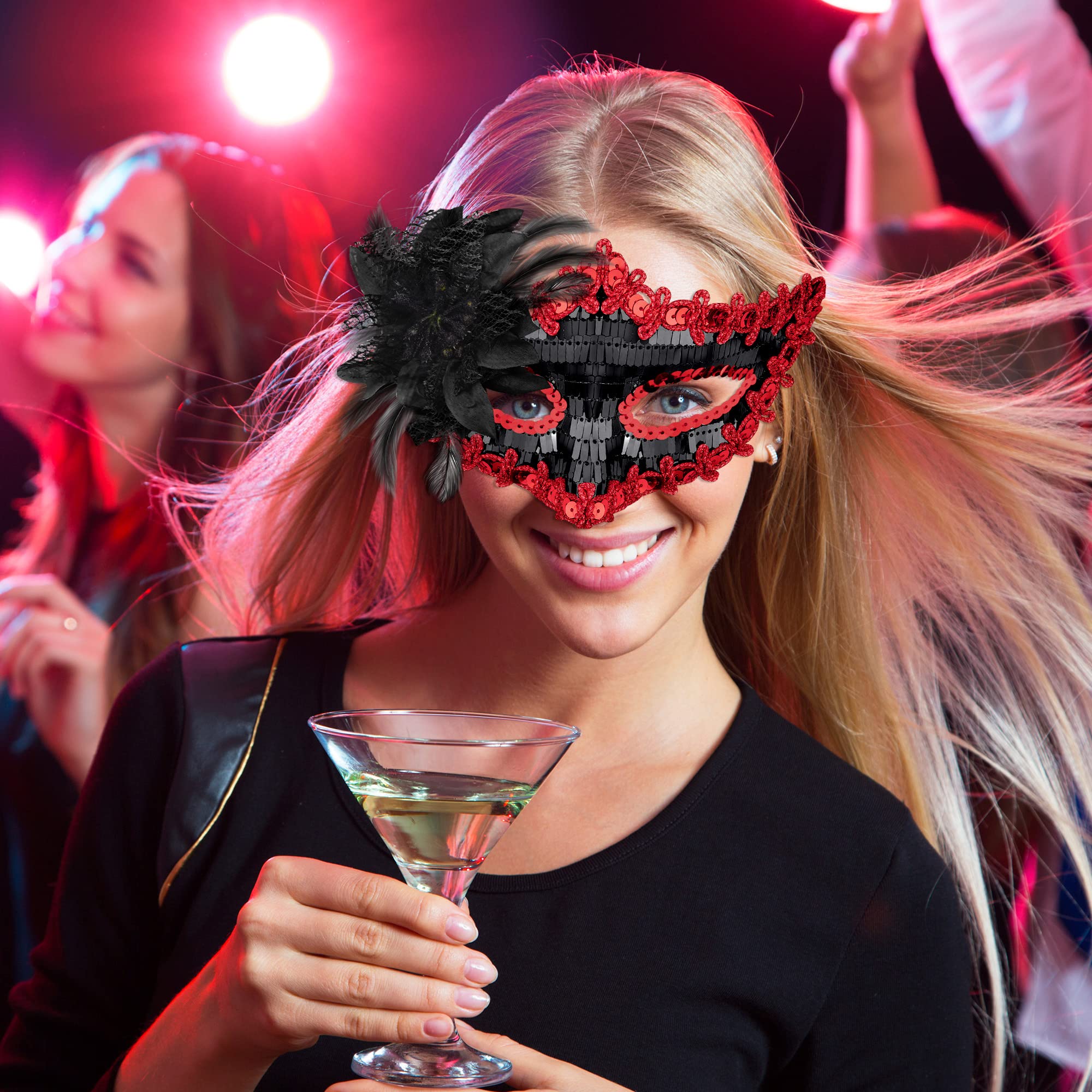 SIQUK 2 sztuki para maska wenecka maskarada maska maska maskaradowa maskaradowa maskaradowa dla kobiet, mężczyzn, oczu, na Halloween, karnawałowa maskarada, czarna i czerwona