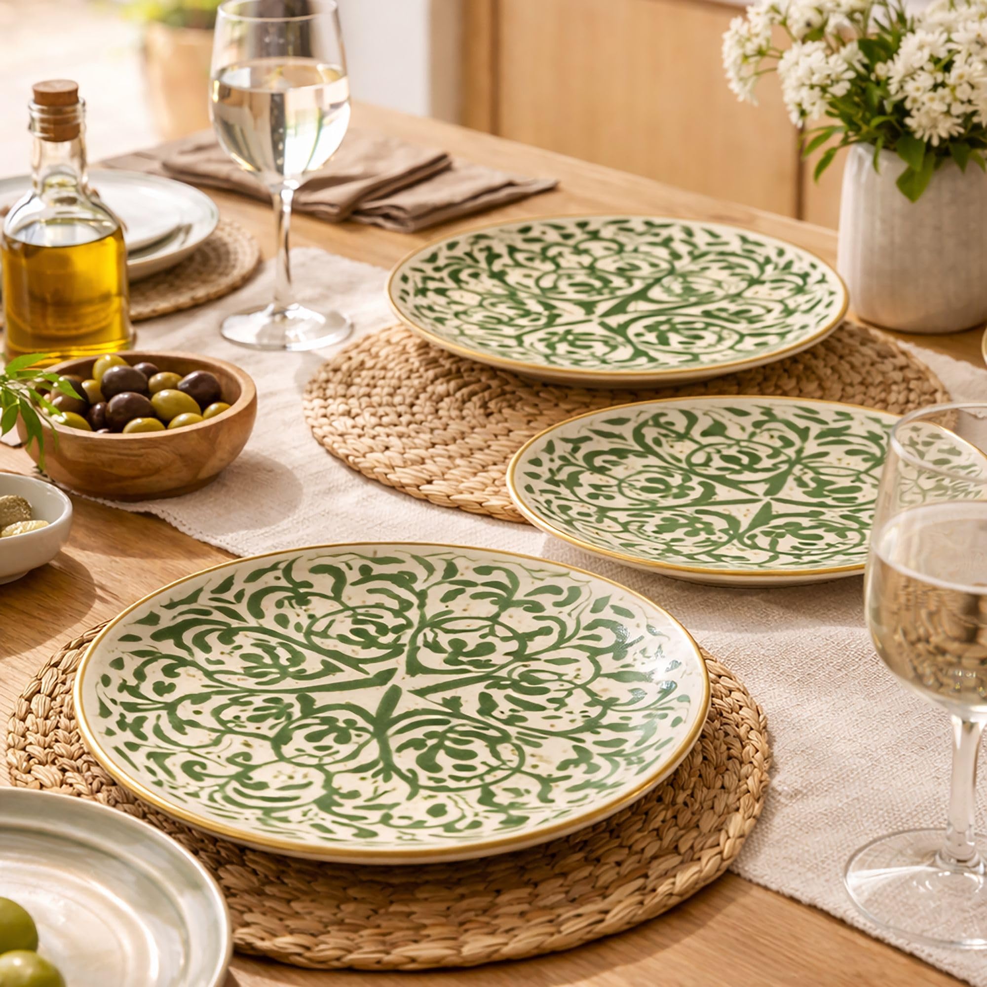 NOVASTYL 2614397 - Juego de 6 platos de postre heracado de 19 cm en gres (decoración verde)