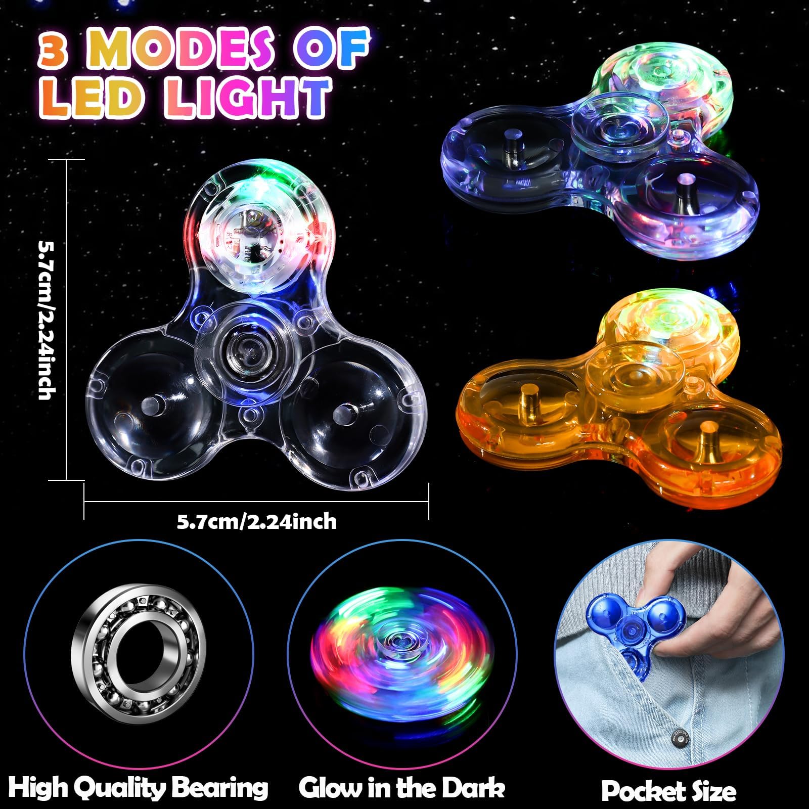 SCIONE 6PCS Mini Crystal LED Light Fidget Spinner for 3-8 Kids - Image 2